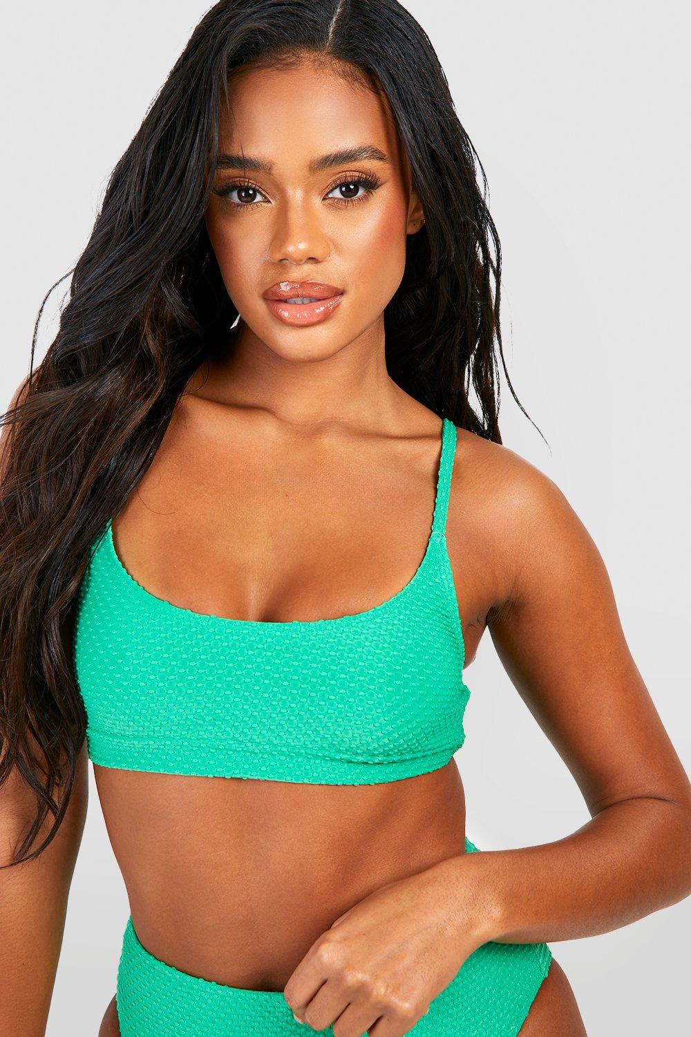 Image of Top bikini con scollo rotondo e trama, Verde