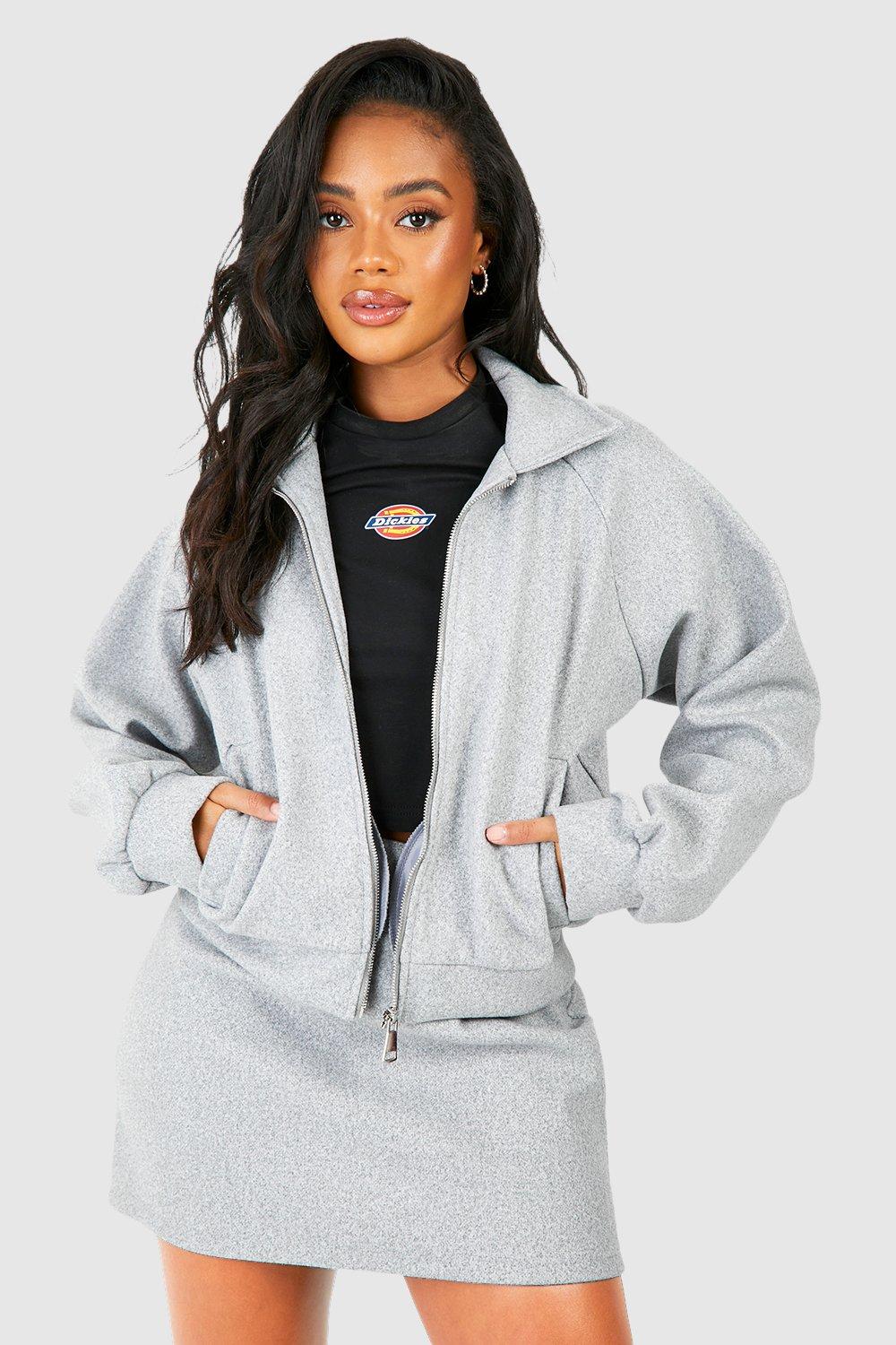 Boohoo Mergel Bomberjack Met Rits, Grey Marl