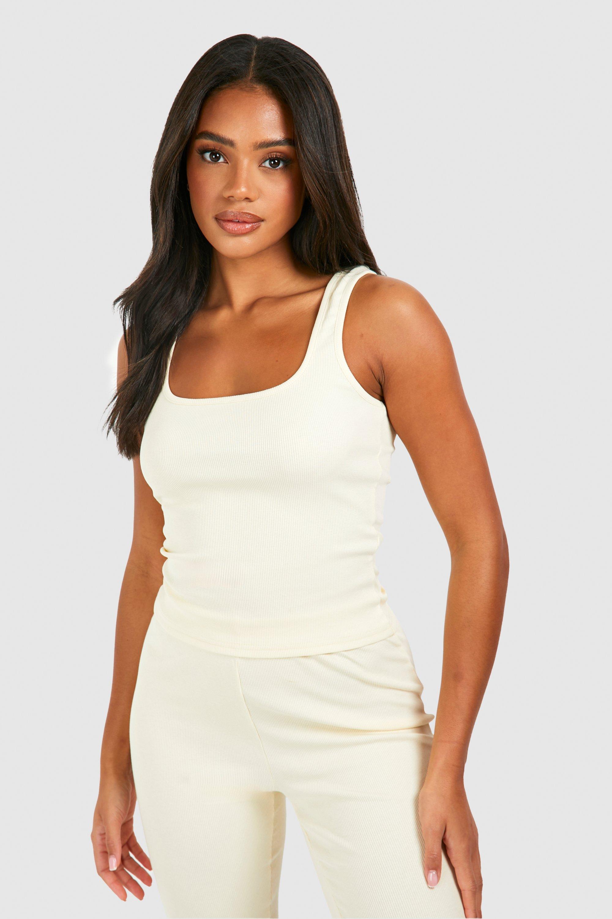 Womens Rib Lounge Vest - White - 10, White