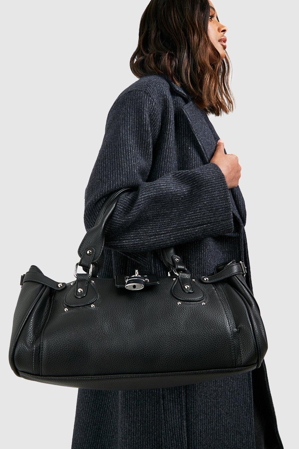 Womens Padlock Detail Oversized Tote Bag - Black - One Size, Black