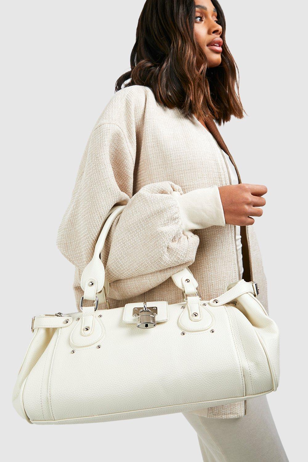 Womens Padlock Detail Oversized Tote Bag - White - One Size, White