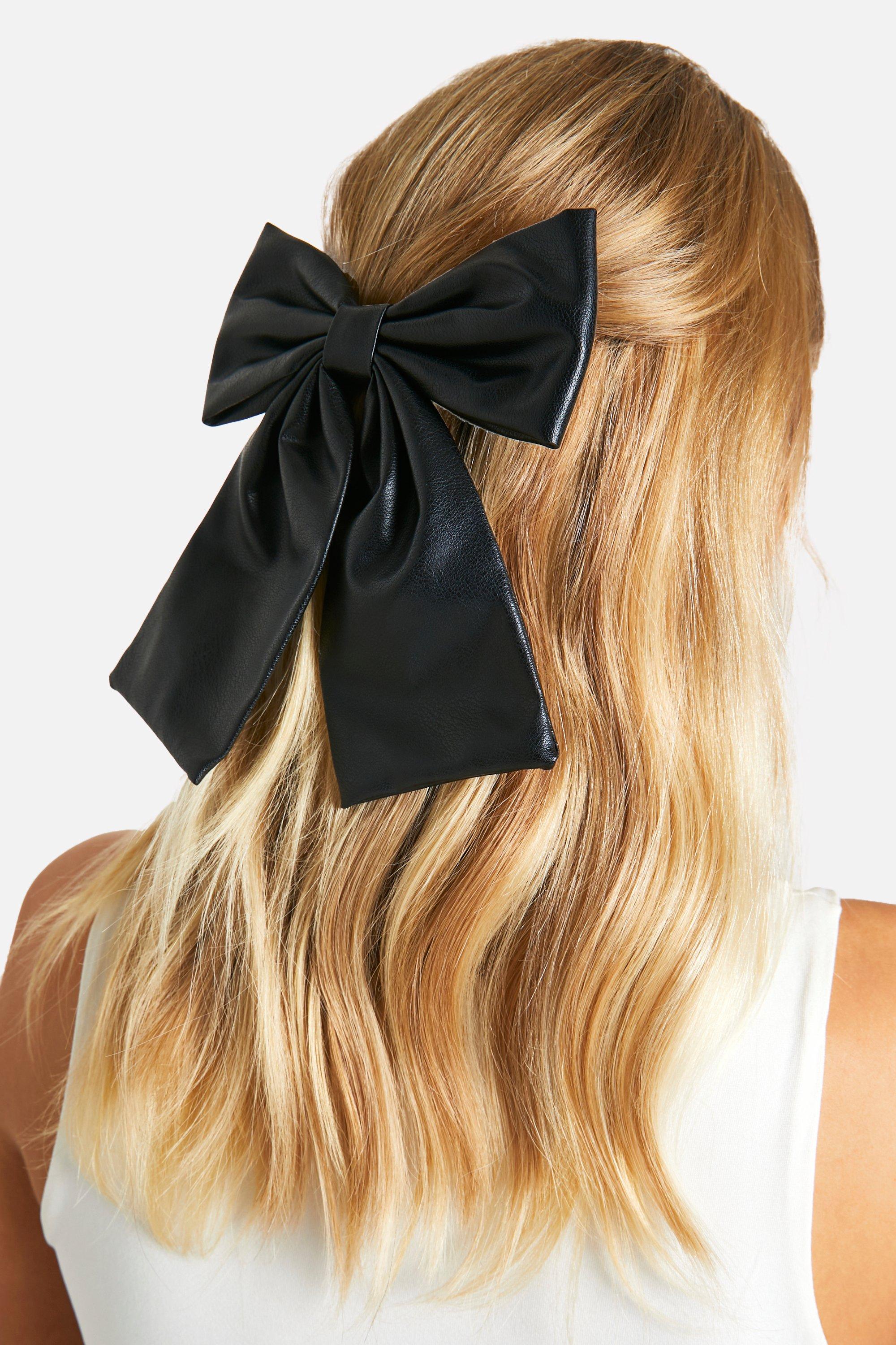 Womens Pu Oversized Hair Bow Black One Size Black