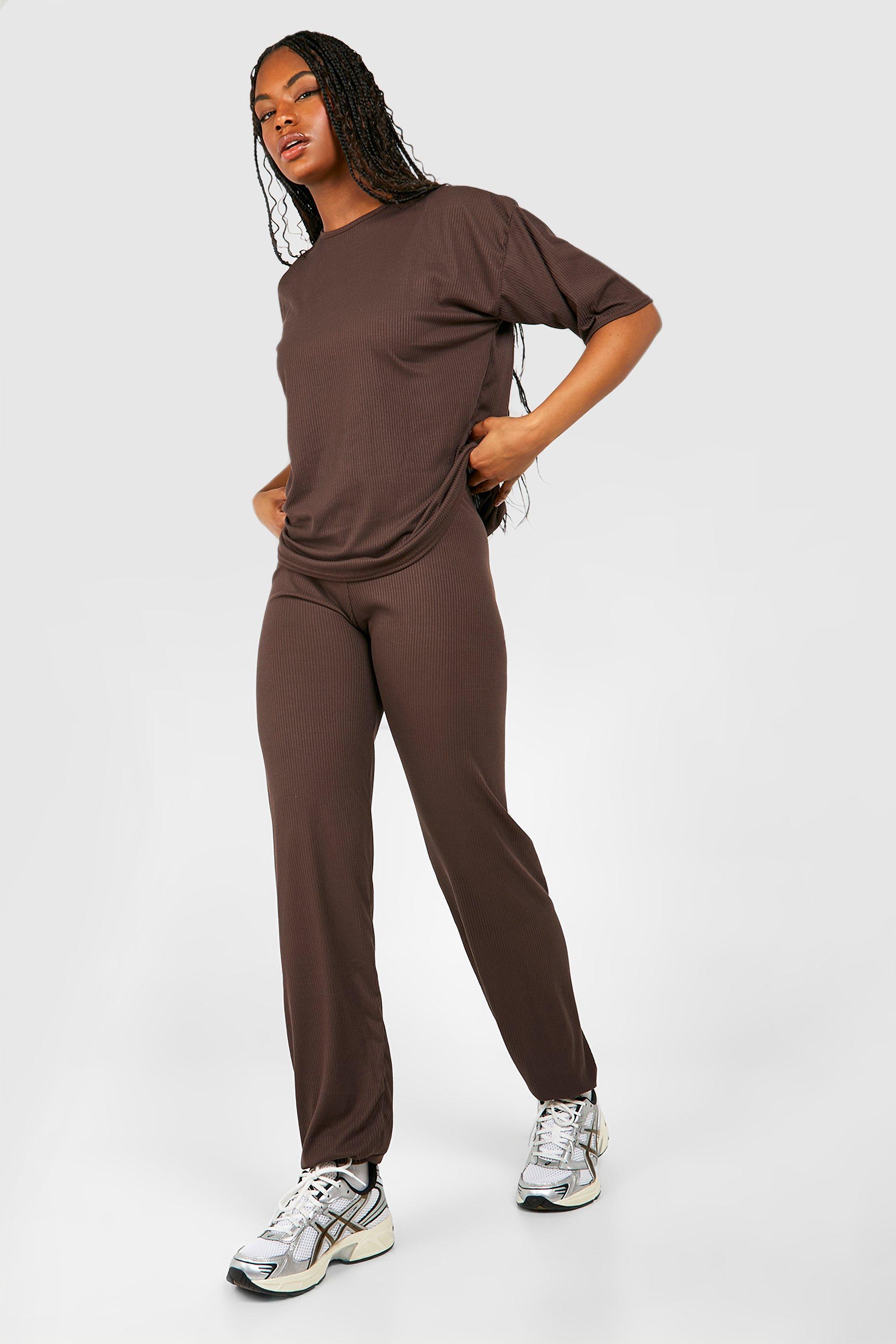 Womens Tall Brushed Rib Cuff Jogger - Brown - 16, Brown