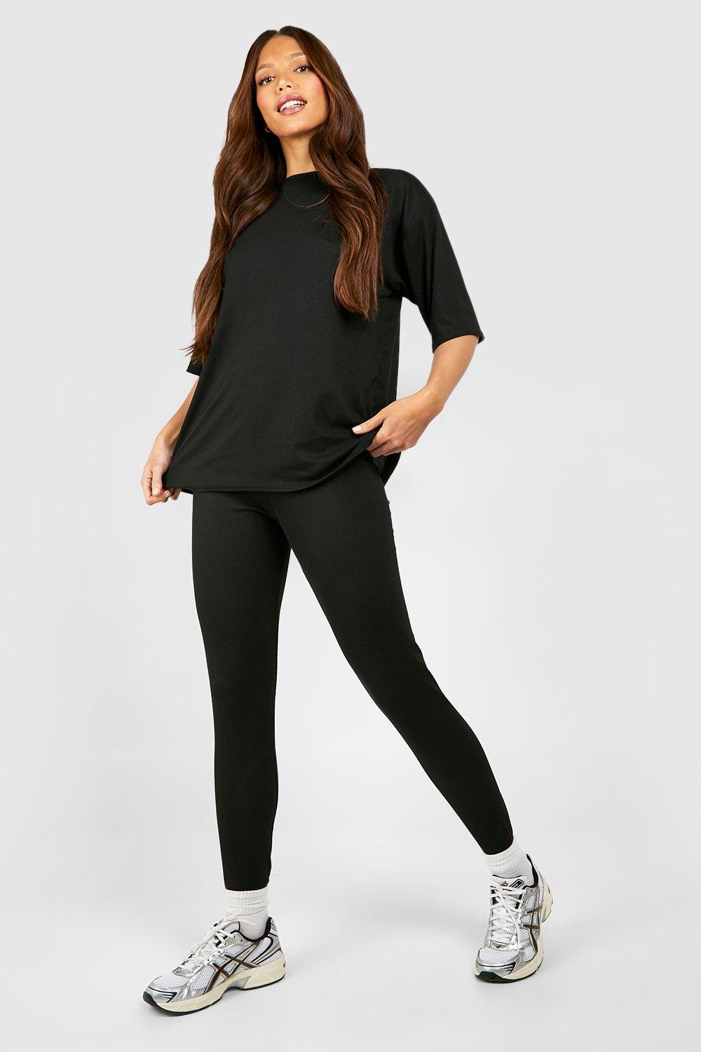 Womens Tall Brushed Rib Oversized Tee And Legging Set - Black - 10, Black