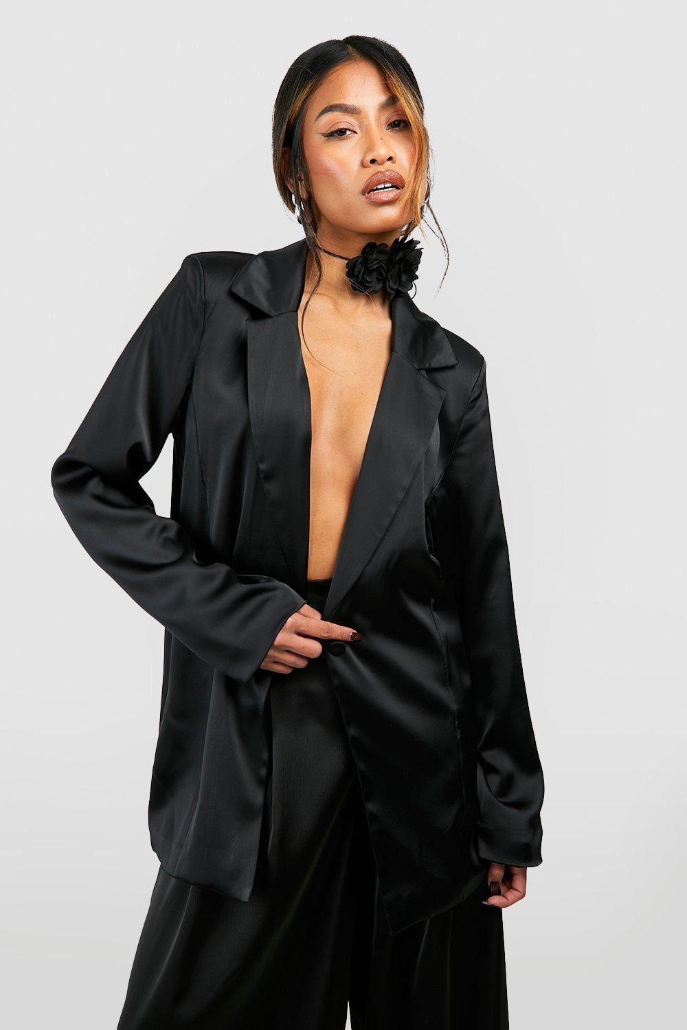 Boohoo Baggy Satijnen Premium Blazer, Black