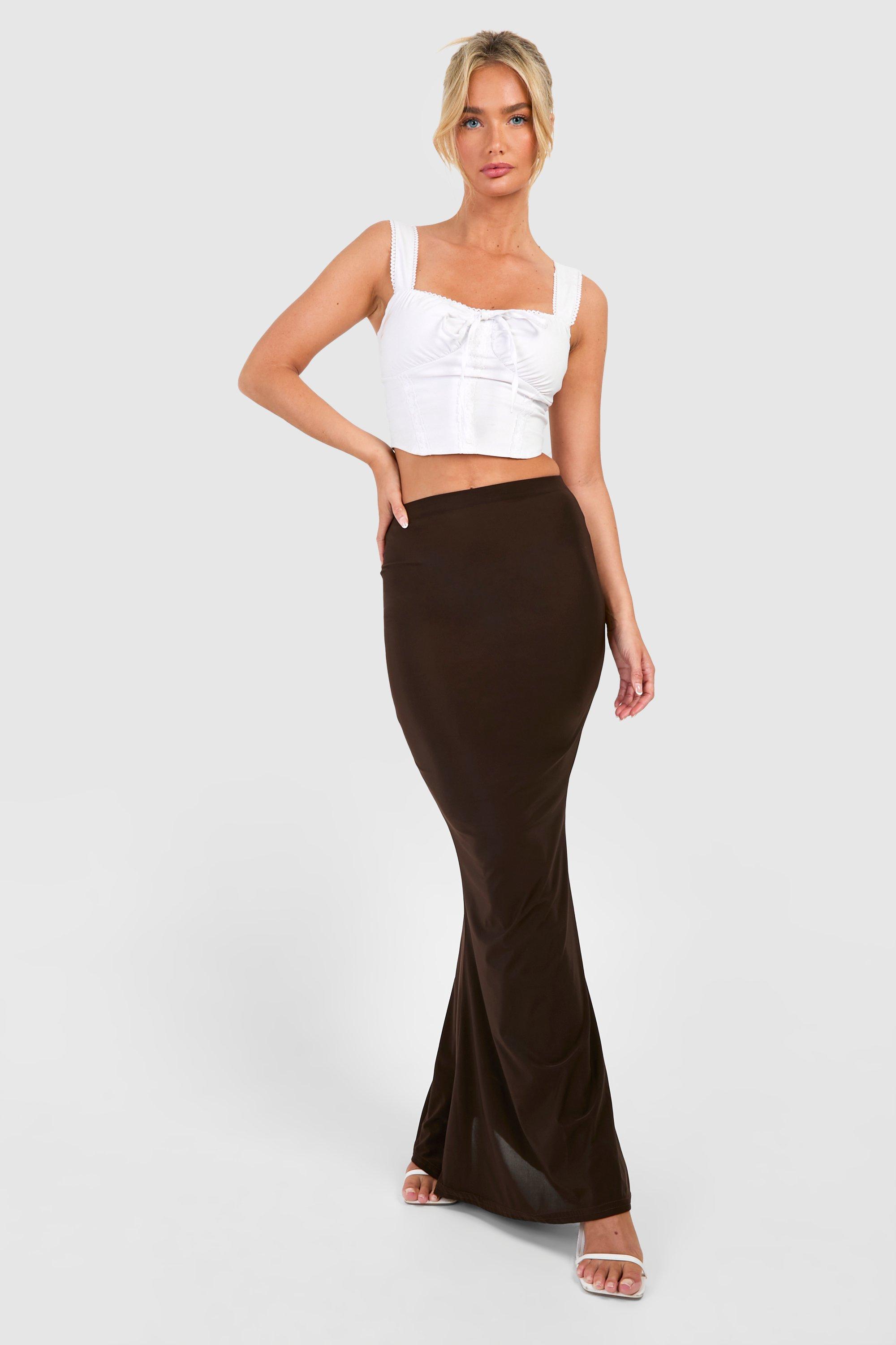 Boohoo Strakke Fishtail Maxi Rok, Chocolate