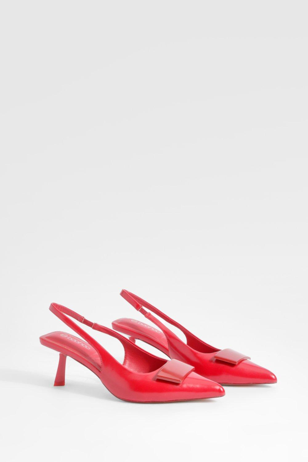 Image of Scarpe con tacco basso a punta e slingback, Rosso