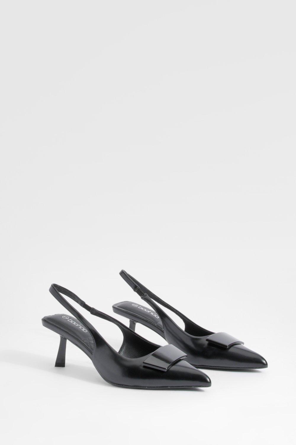 Image of Scarpe con tacco basso a punta e slingback, Nero