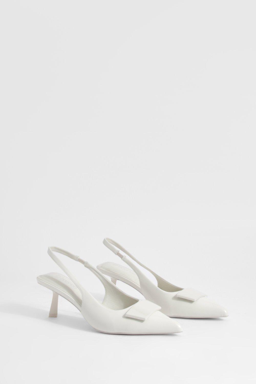 Image of Scarpe con tacco basso a punta e slingback, Bianco
