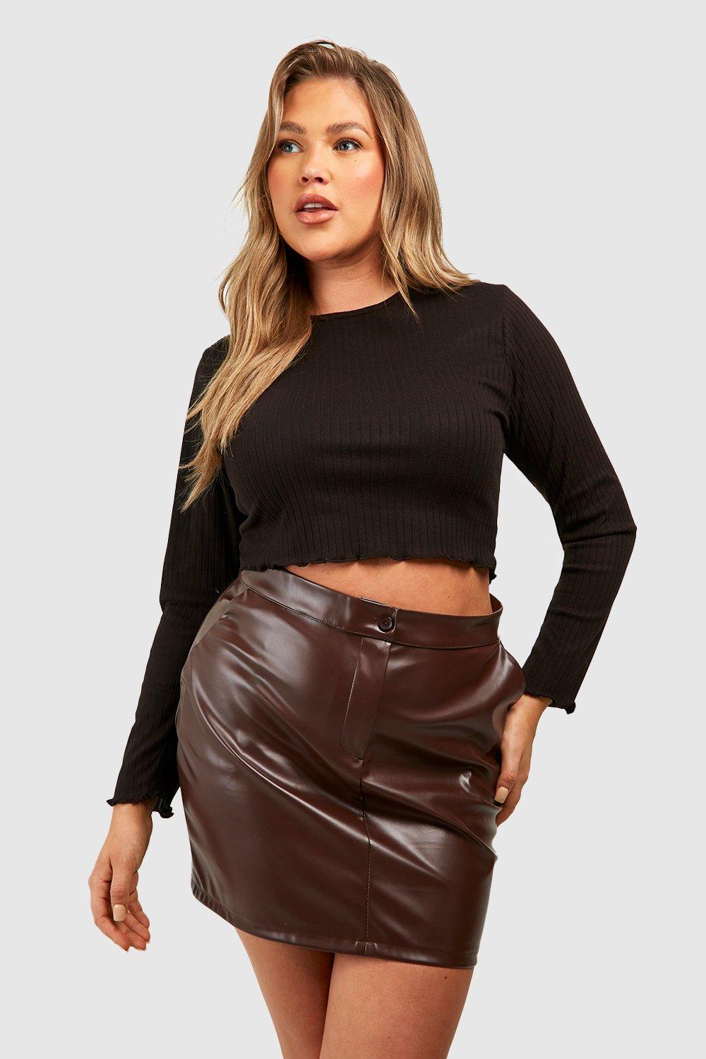 Boohoo Plus Pu Mini Rokje, Chocolate