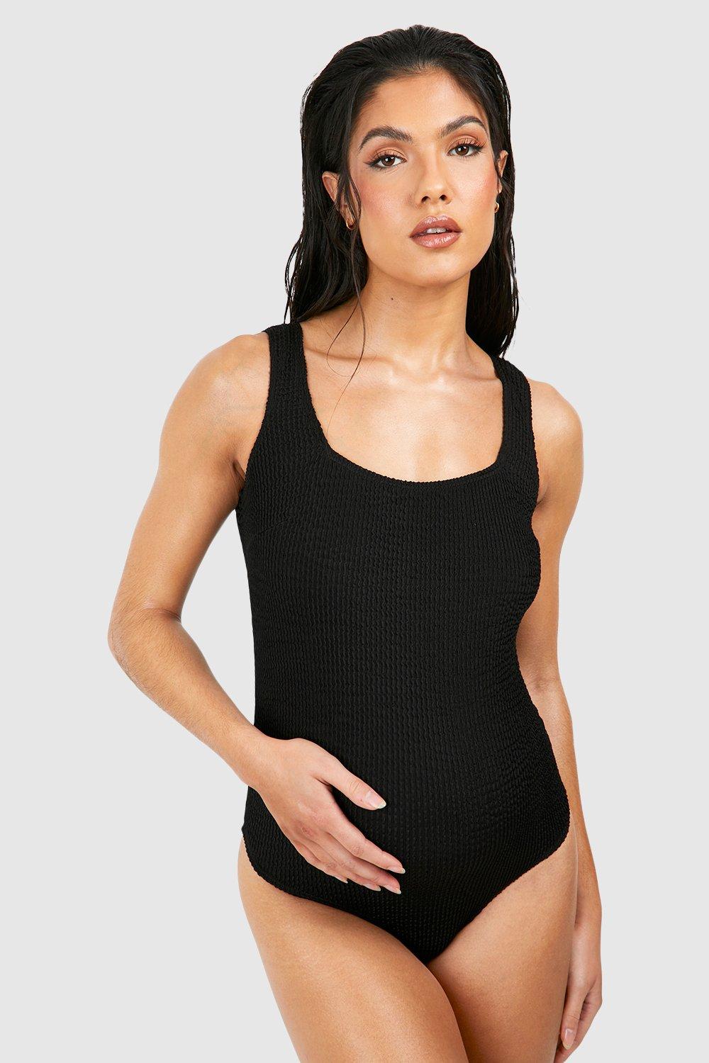 Womens Maternity Crinkle Square Neck Swimsuit - Black - 16, Black