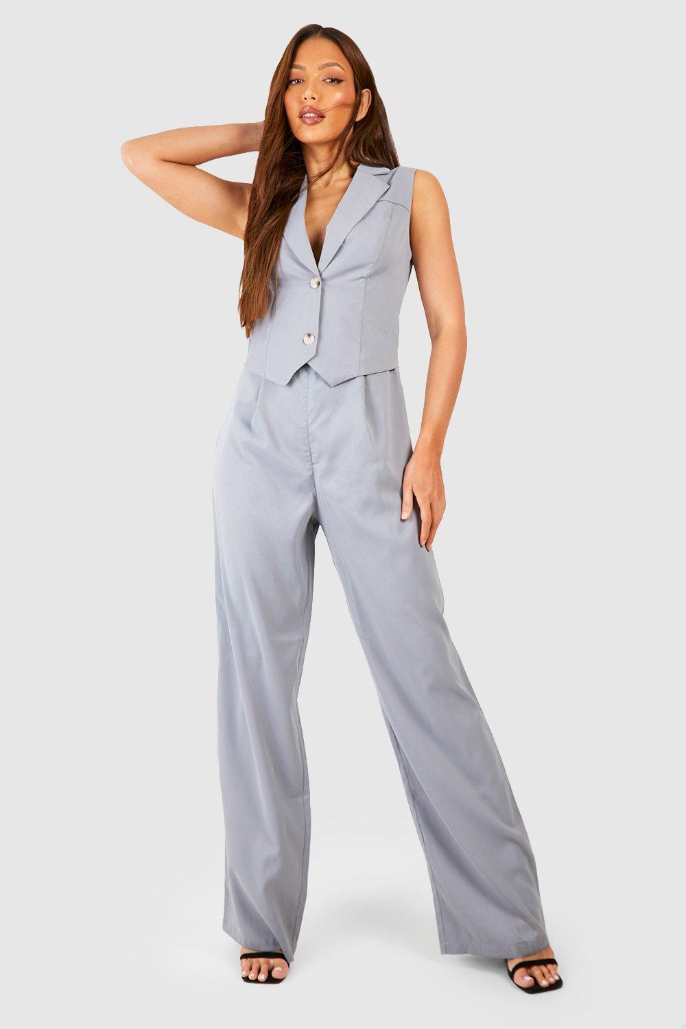 Womens Tall Waistcoat Detail Jumpsuit - Grey - 6, Grey