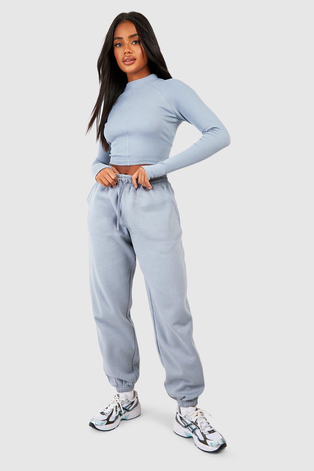 womens seam detail long sleeve top and cuffed oversize jogger set - green - 12, green