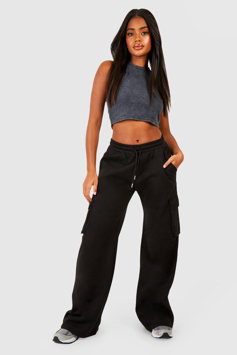 Womens Cargo Pocket Wide Leg Jogger - Black - S, Black