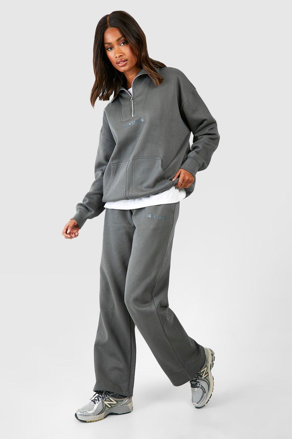 Womens Double Pocket Half Zip Seam Detail Tracksuit - Grey - Xs, Grey