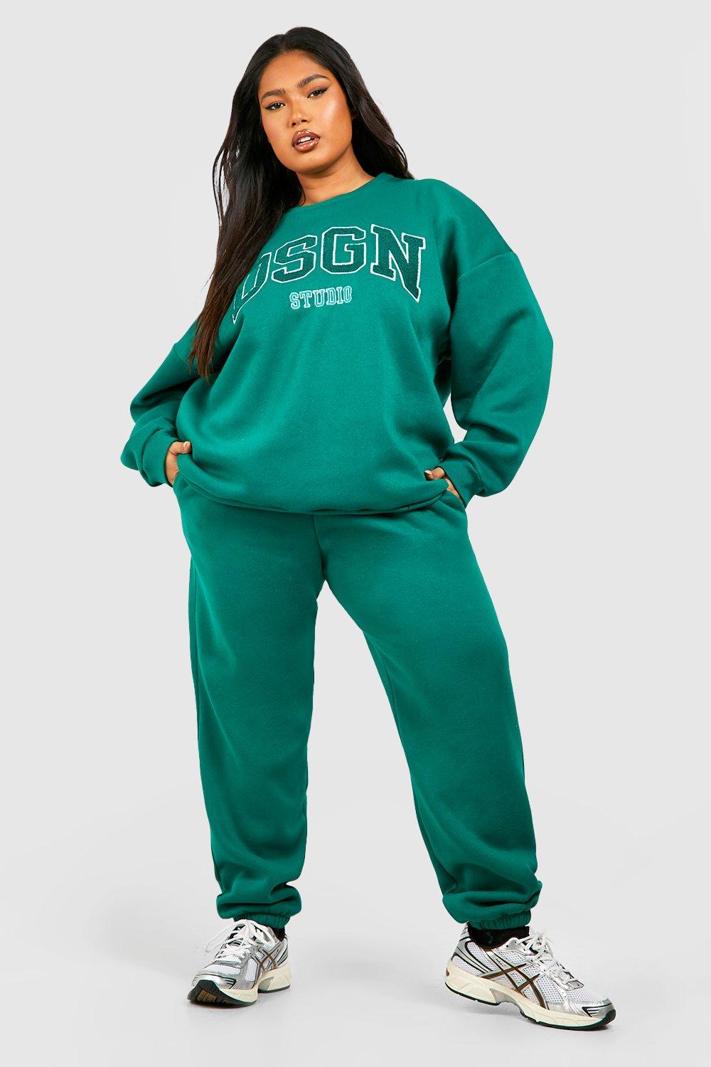 Womens Plus Dsgn Studio Towelling Applique Sweatshirt Tracksuit - Green - 22, Green