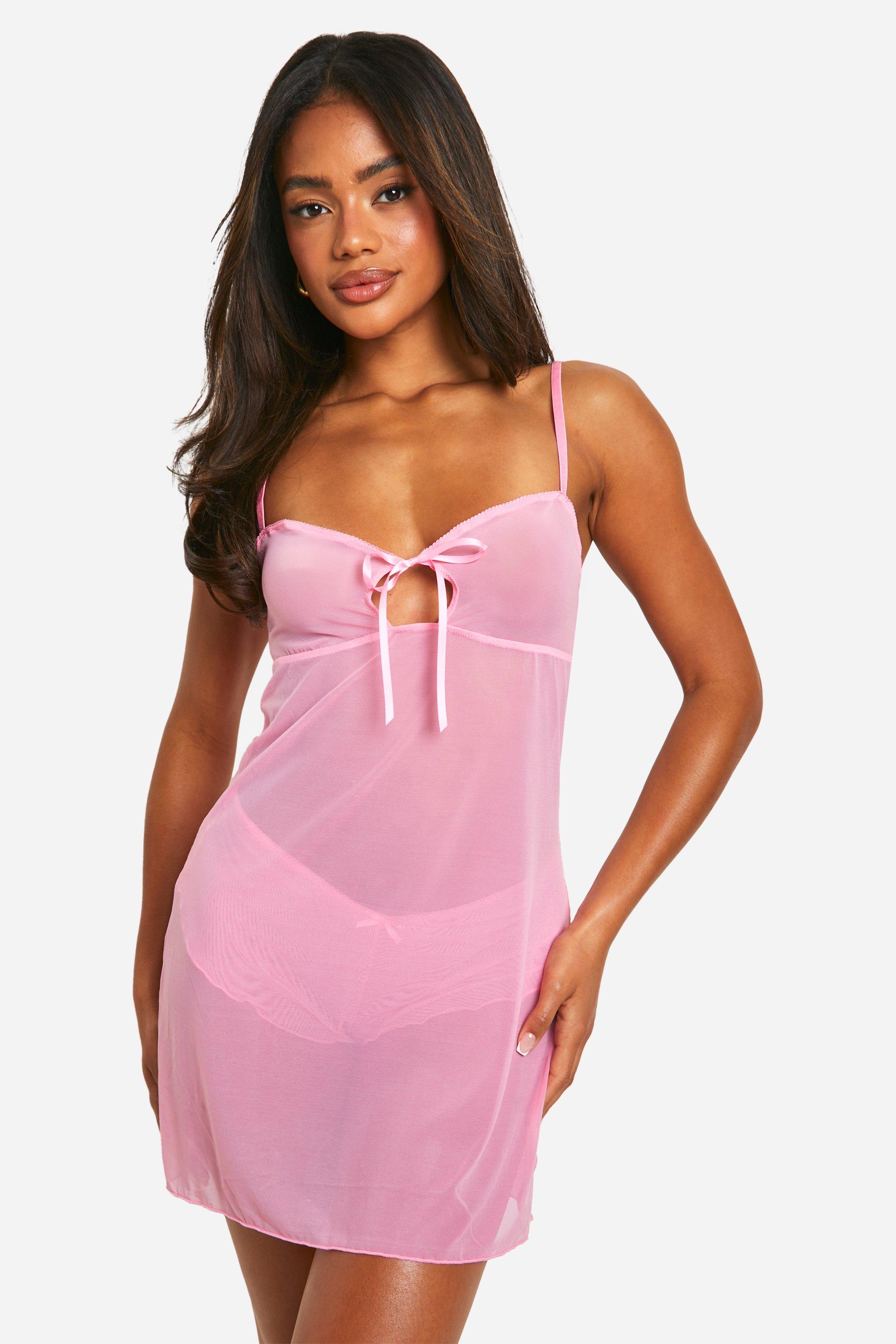 Boohoo Mesh Babydoll Met Strik, Pink