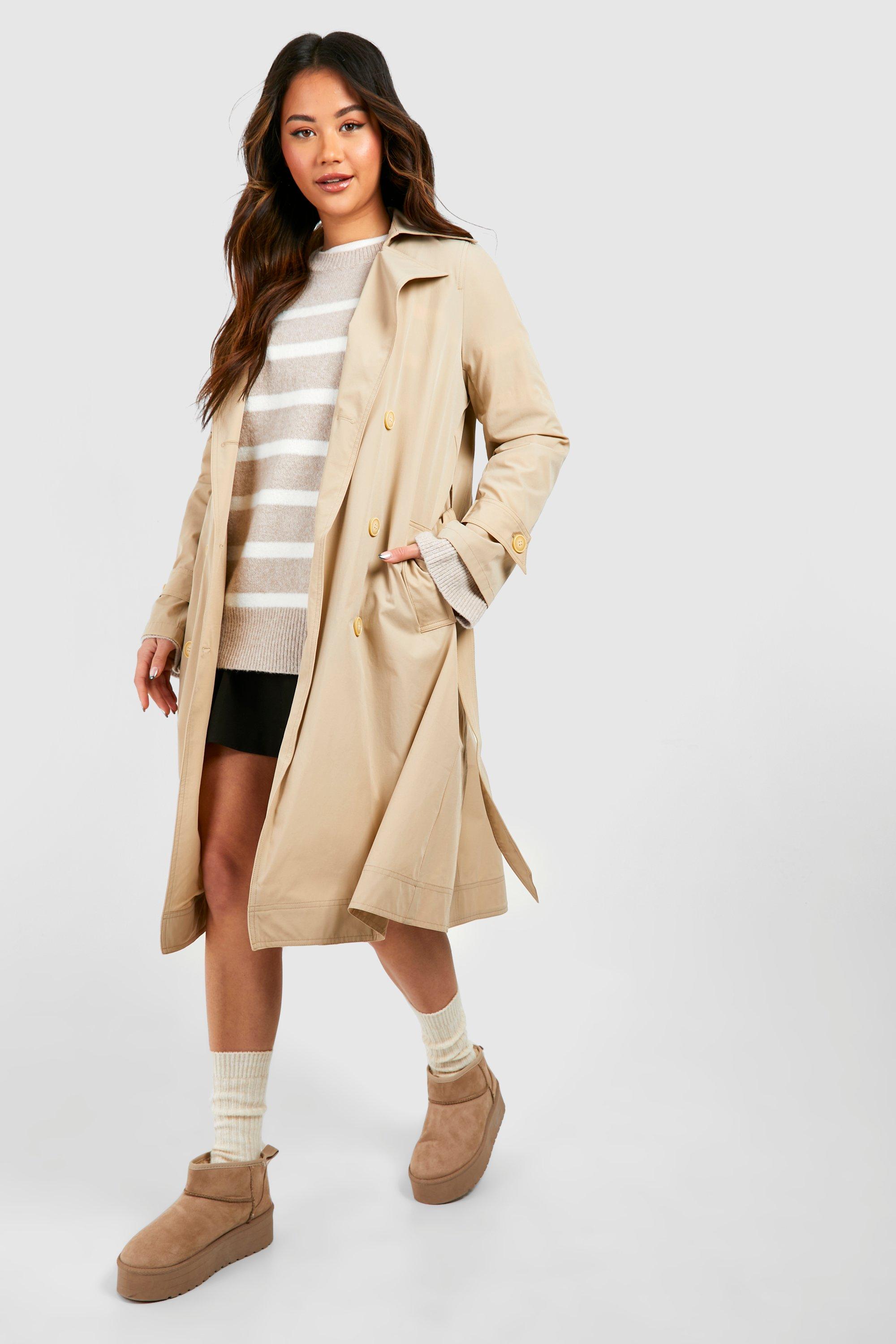 Womens Belted Trench Coat - Beige - 12, Beige