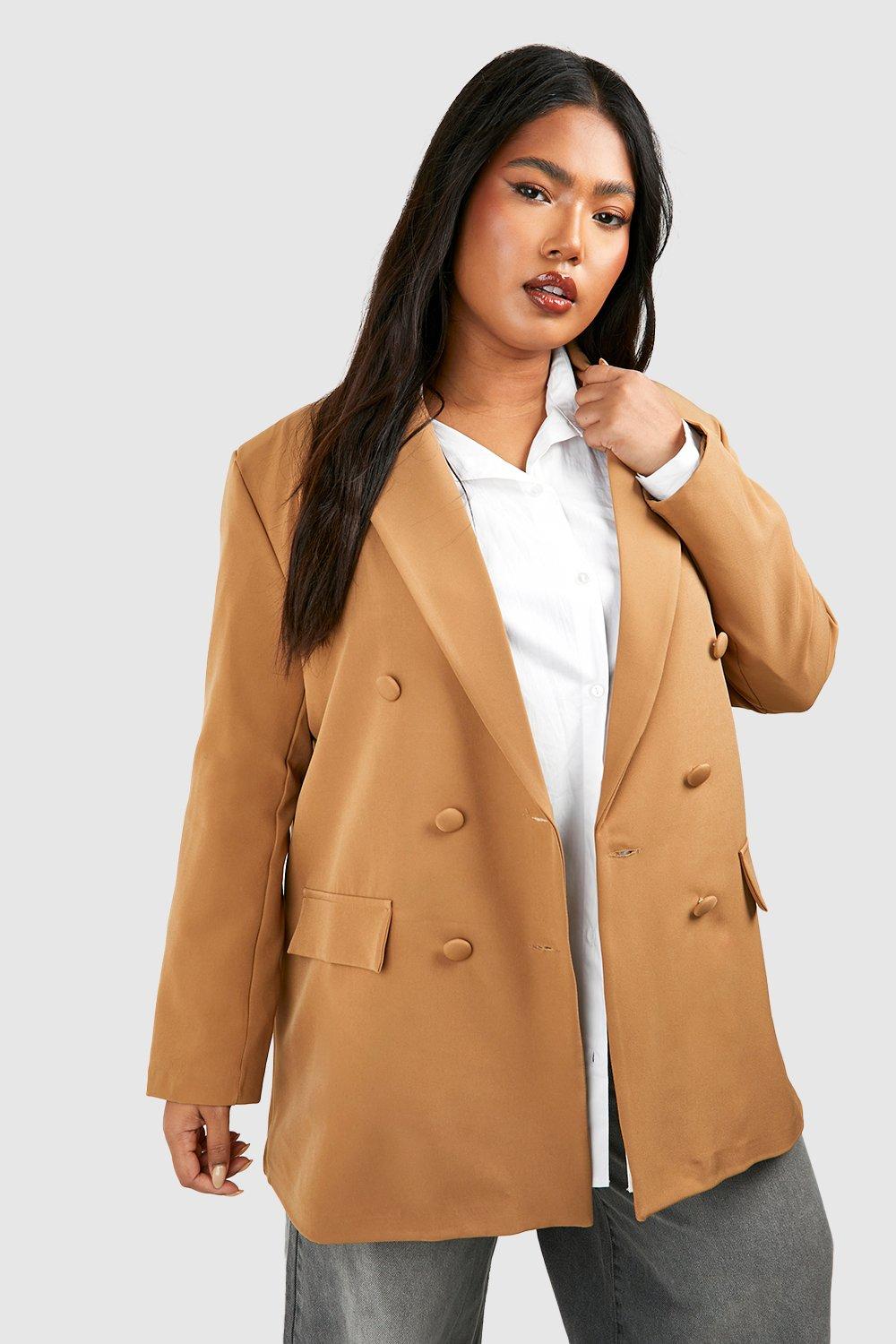 Boohoo Plus Geweven Oversized Long Line Blazer, Taupe