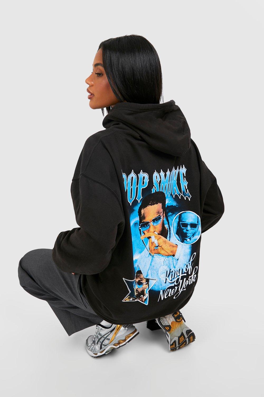 Womens Pop Smoke License Oversized Hoodie - Black - M, Black