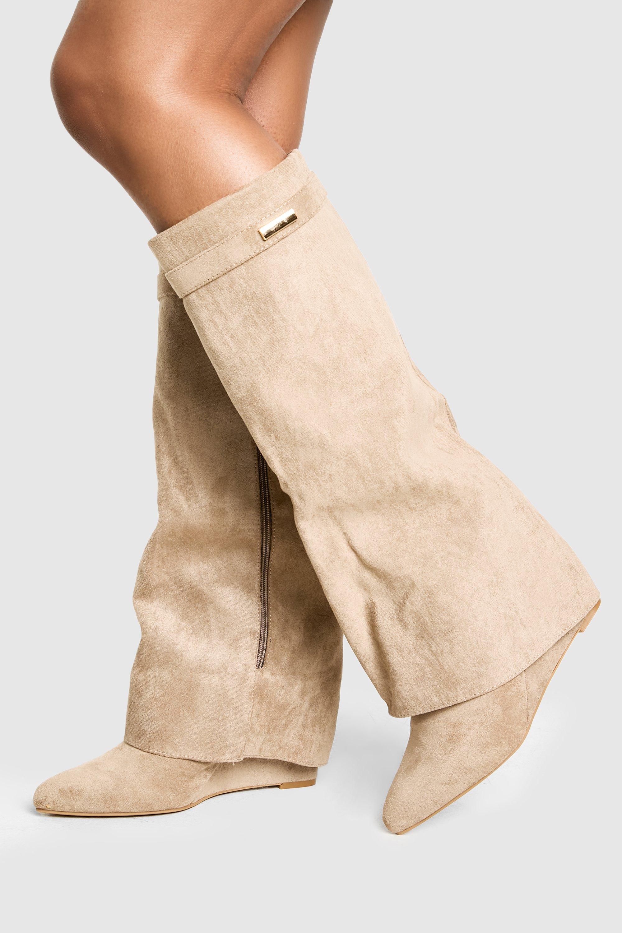 Boohoo Geplooide Knielaarzen, Taupe