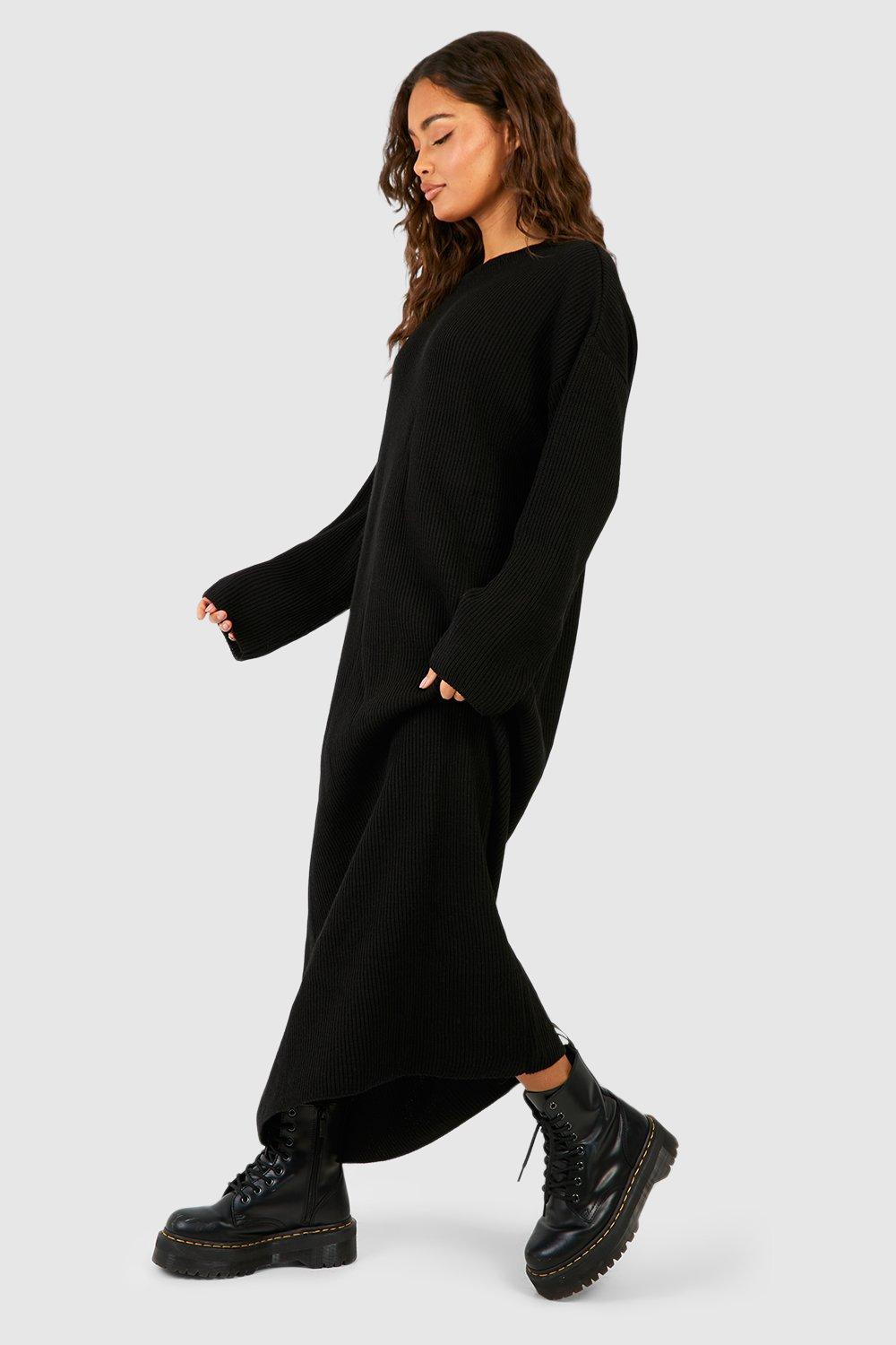 Boohoo Maxi Trui Jurk, Black