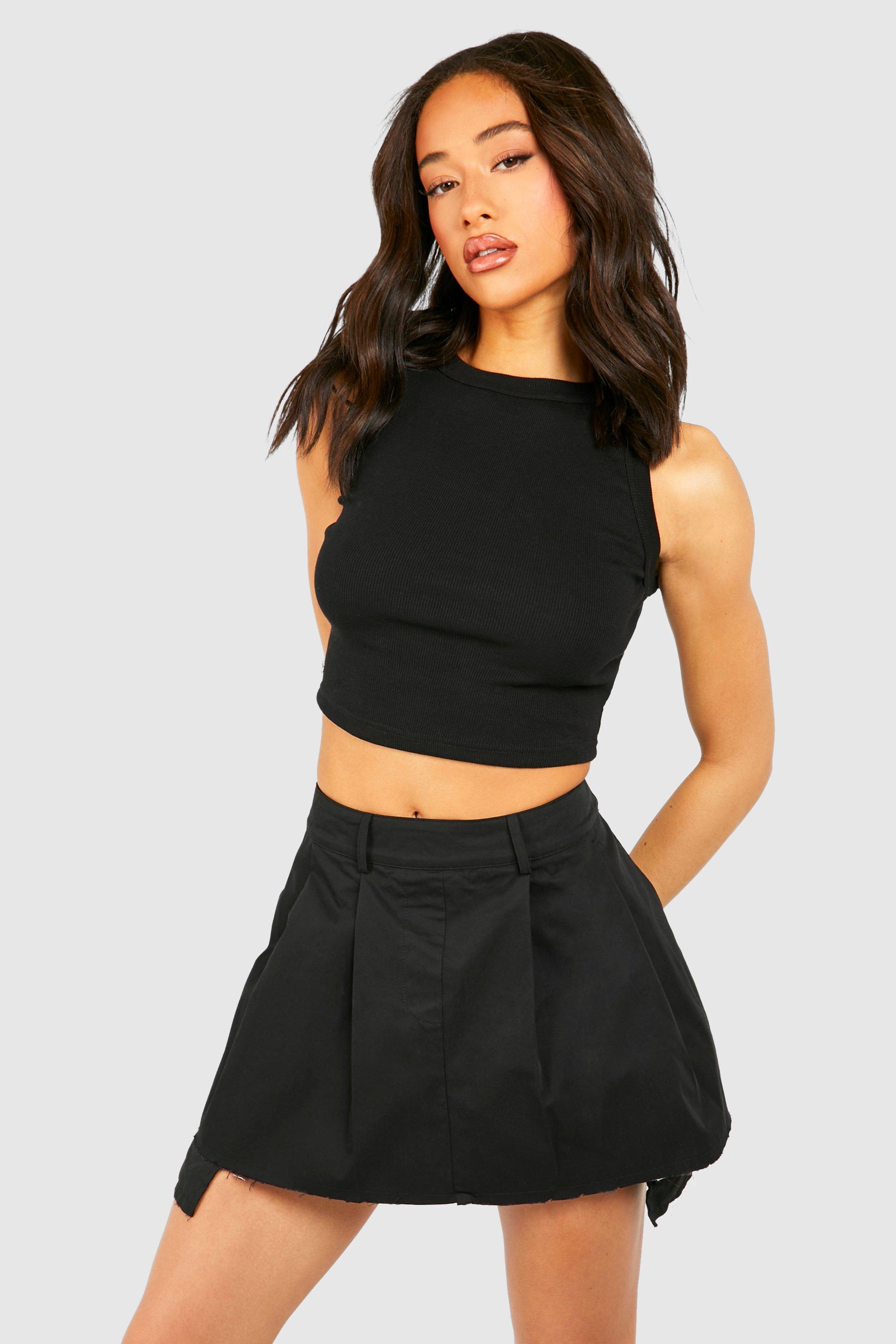 Boohoo Gerafelde Mini Rok Met Zak Detail, Black