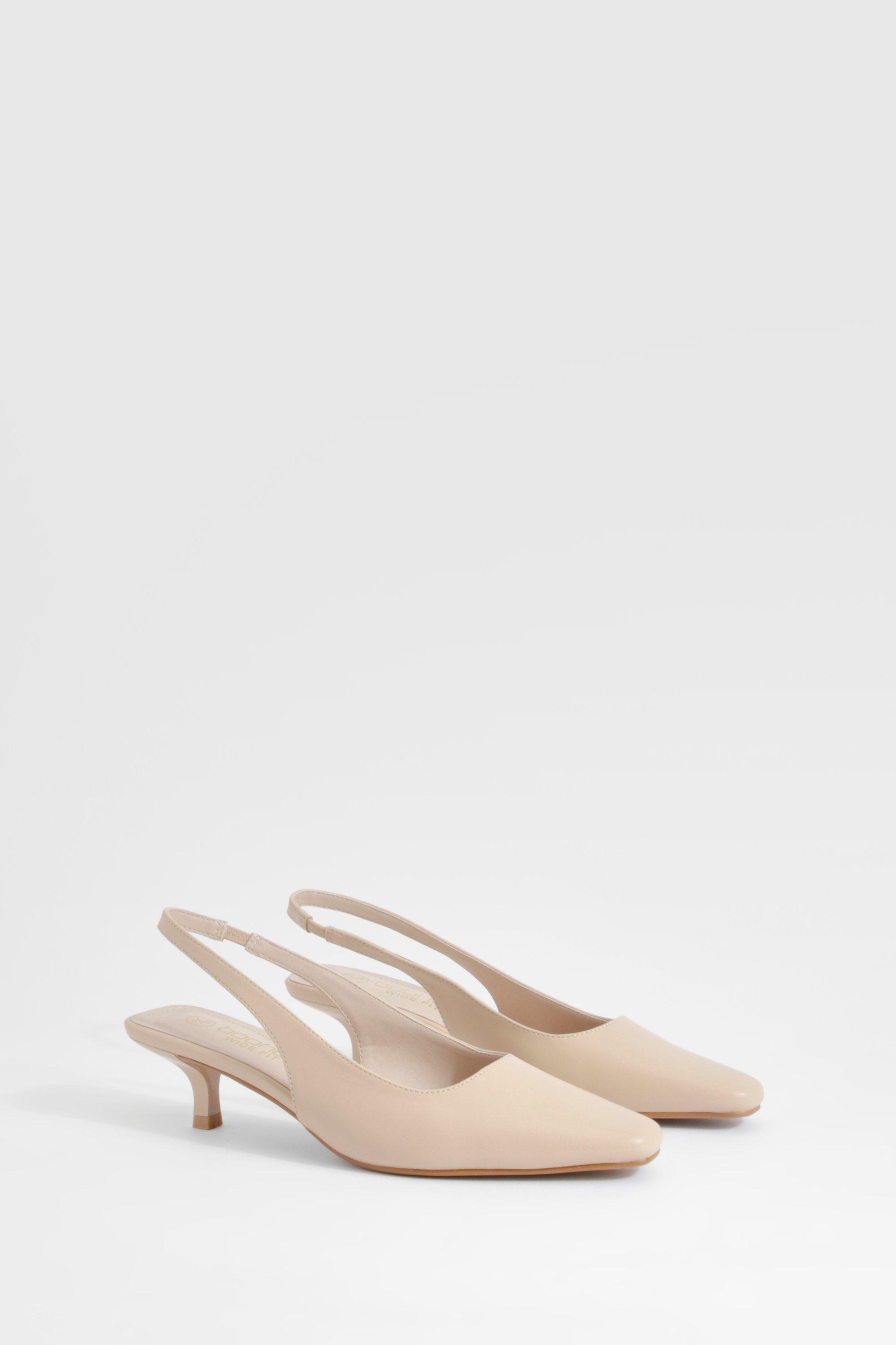 Womens Wide Fit Low Stiletto Slingback Court Shoe - Beige - 7, Beige