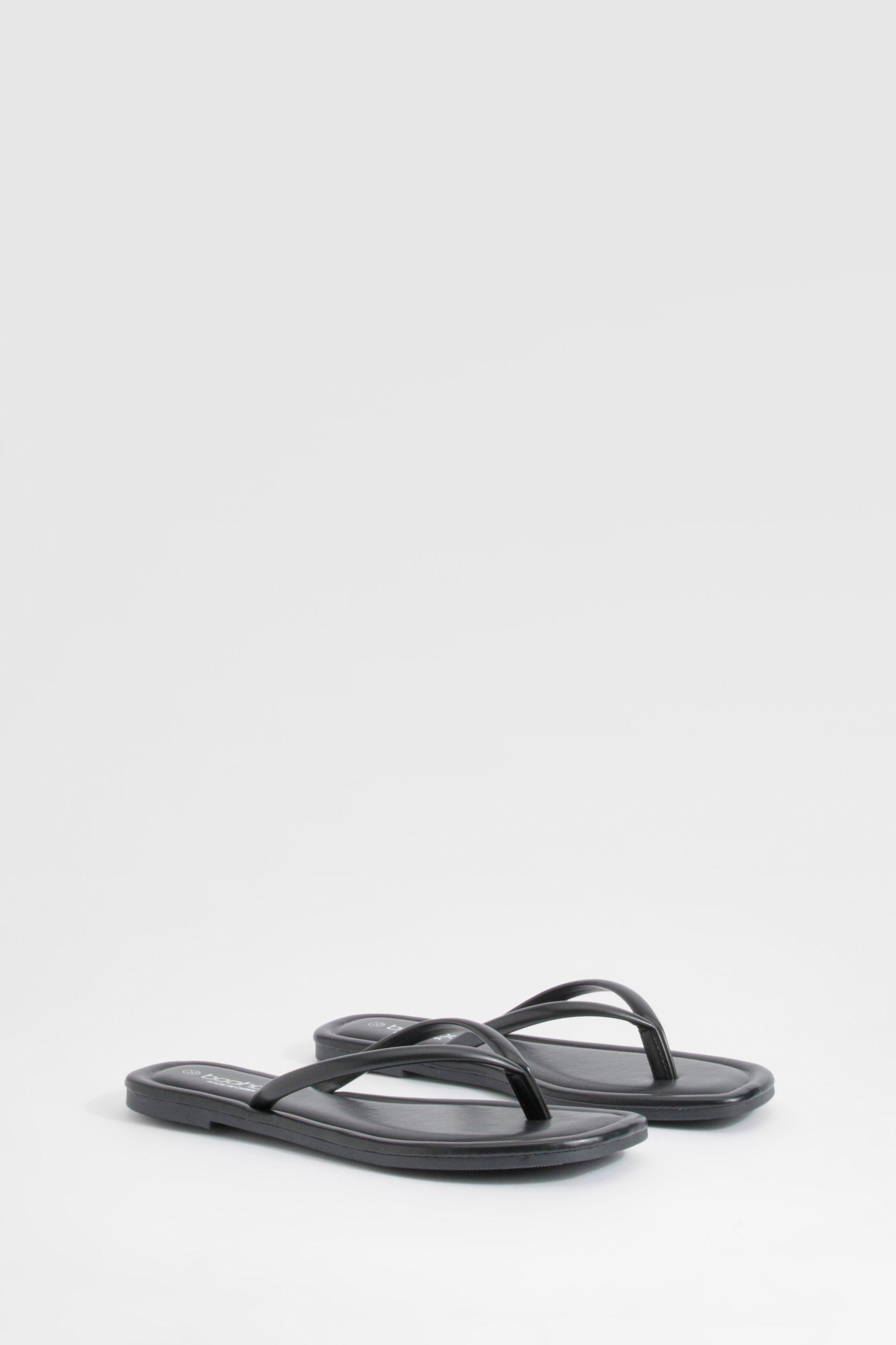 Womens Wide Fit Square Toe Flip Flops - Black - 3, Black