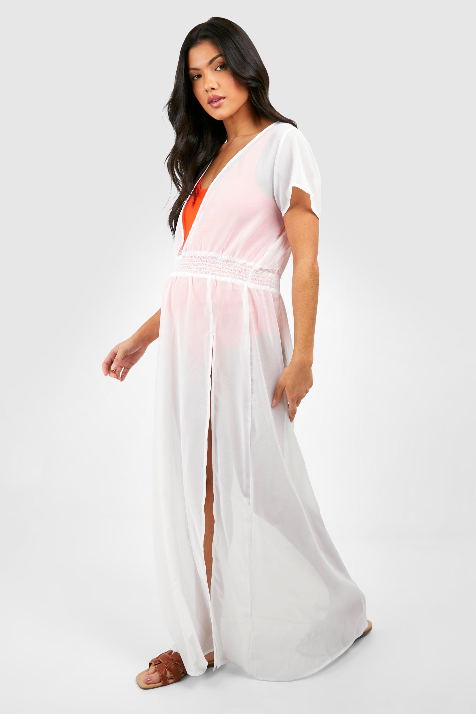 Womens Maternity Shirred Waist Maxi Beach Kaftan - White - M, White