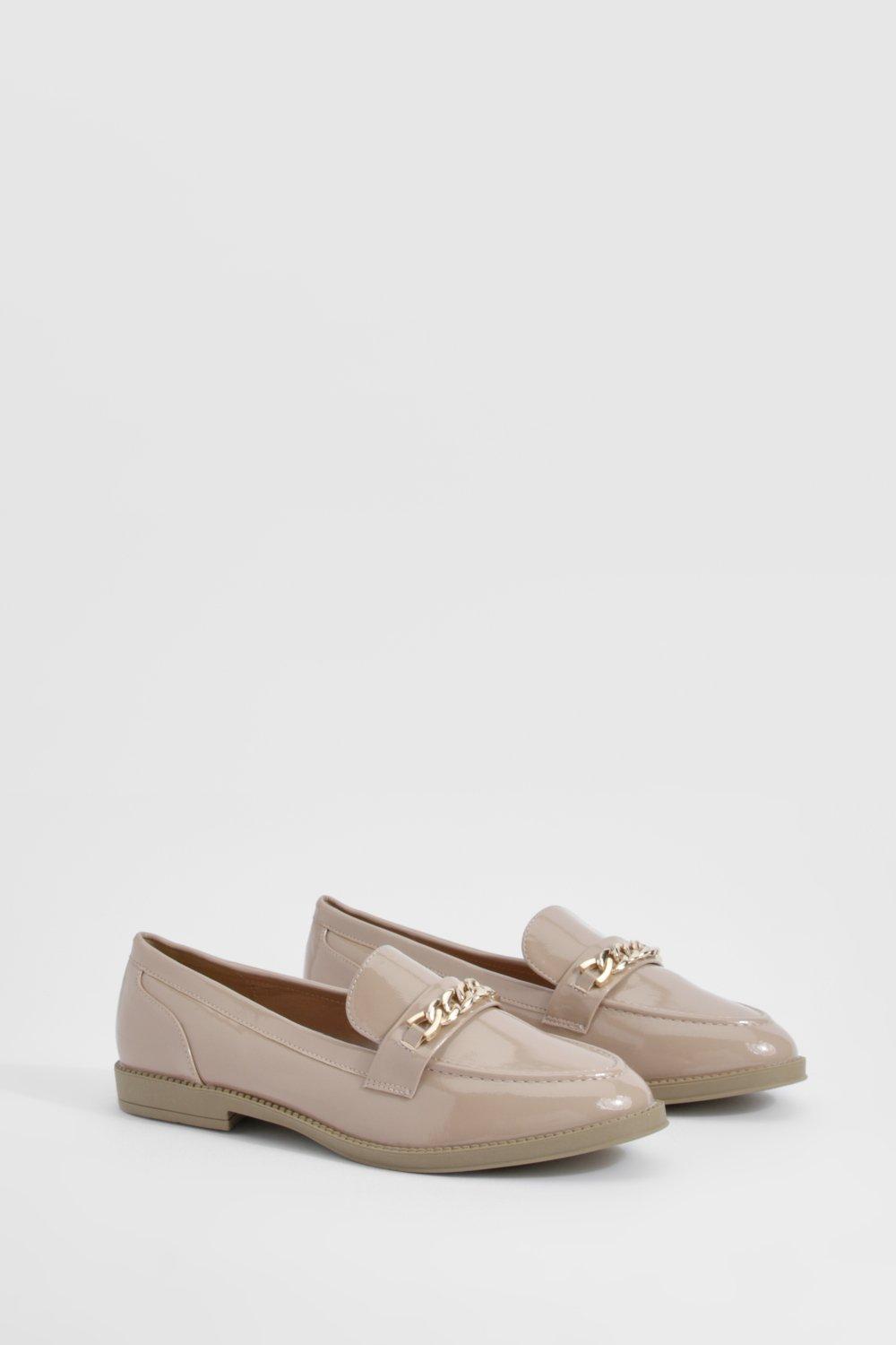 Boohoo Brede Nepleren Loafers Met Ketting, Beige