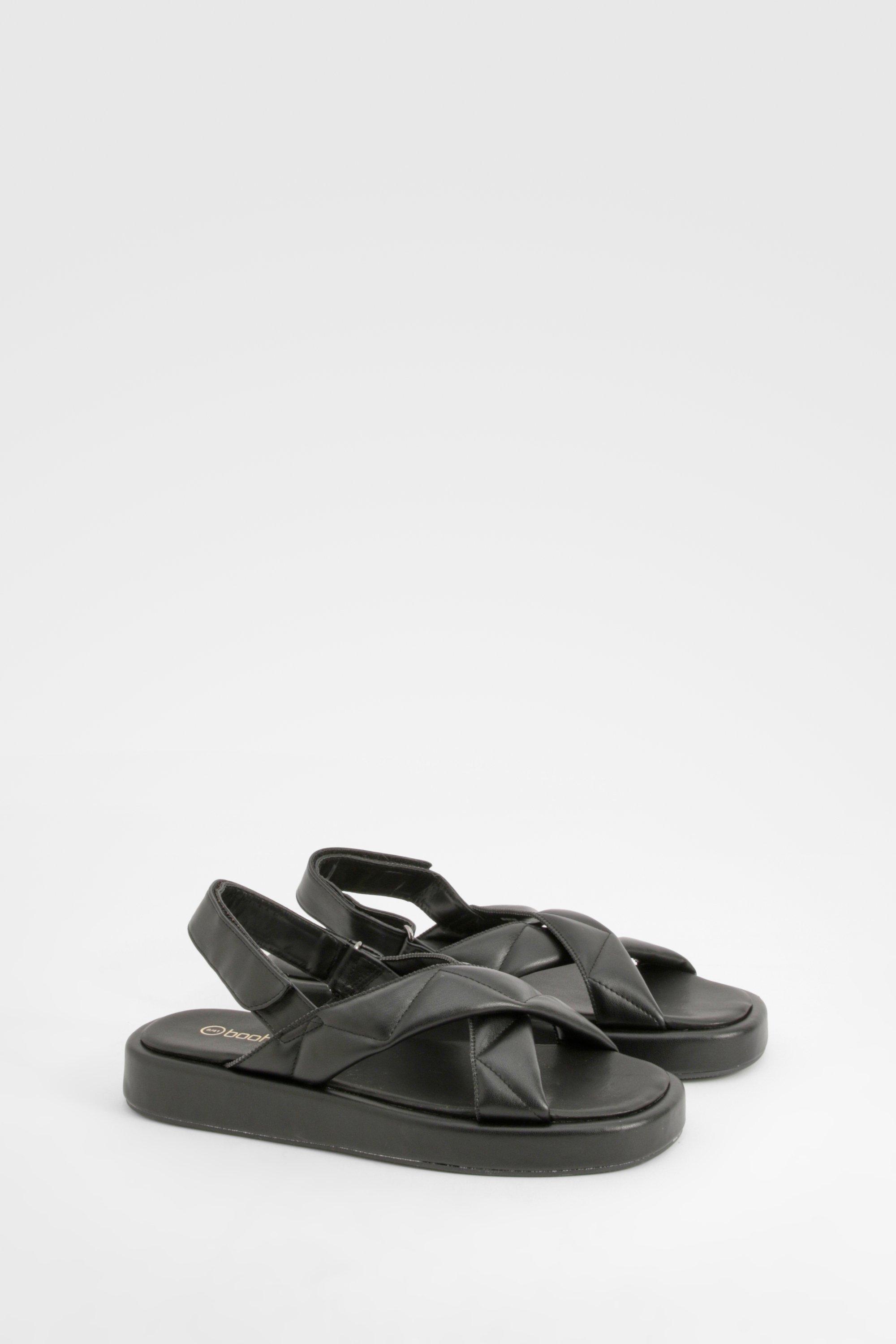 Image of Quilted Crossover Dad Sandals, Nero