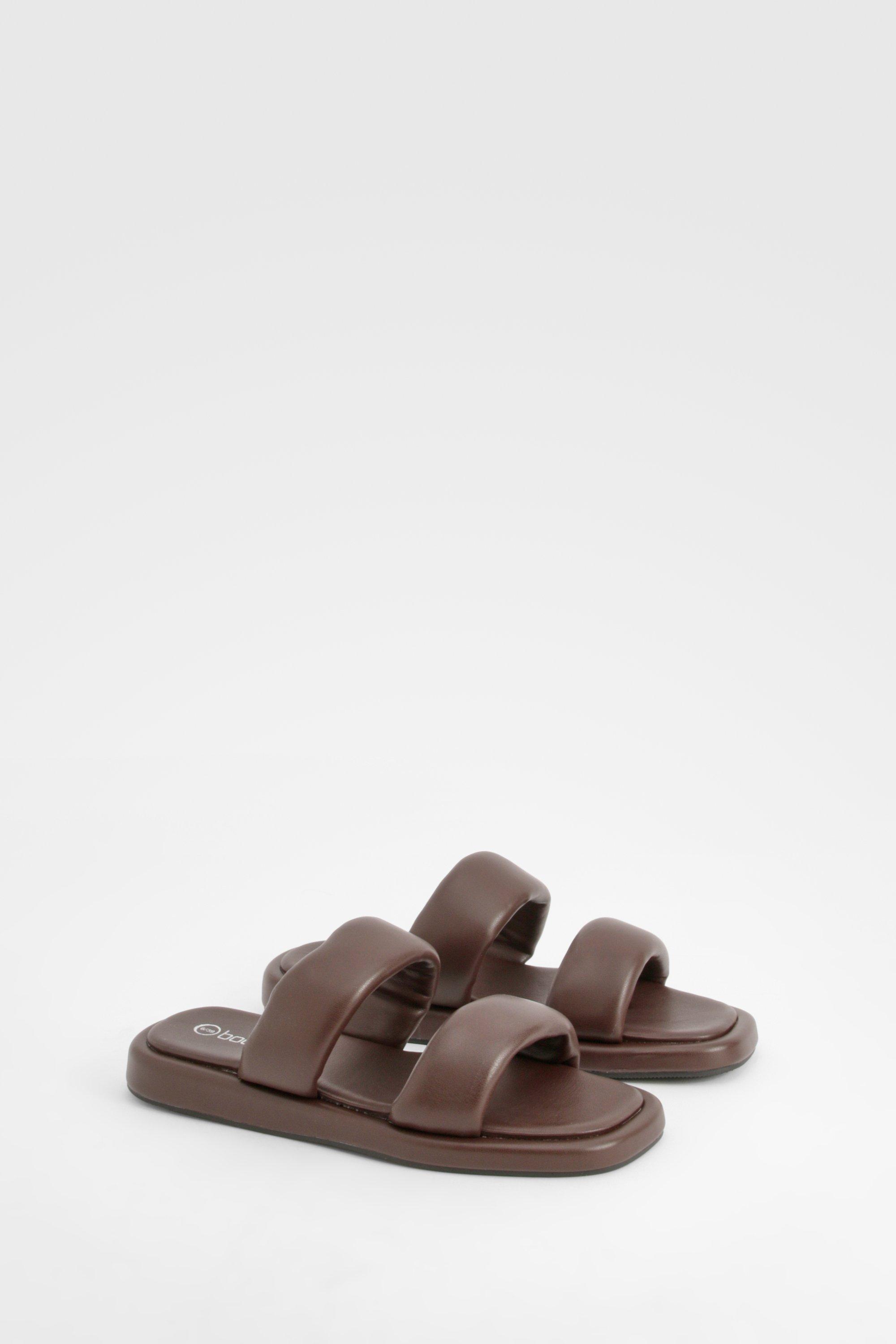 Image of Padded Minimal Double Strap Sliders, Brown