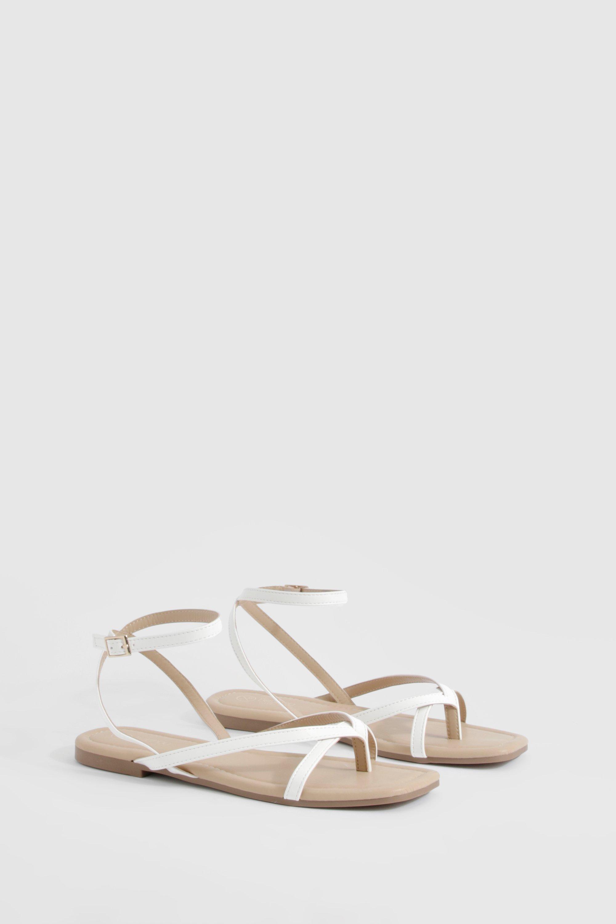 Image of Wide Fit Toe Post 2 Part Sandals, Bianco