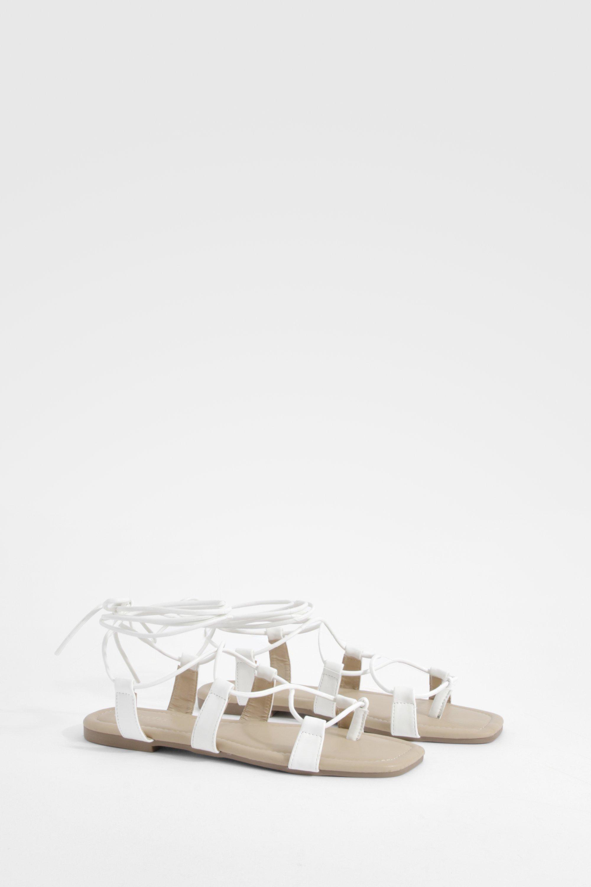 Image of Wide Fit Caged Gladiator Sandals, Bianco