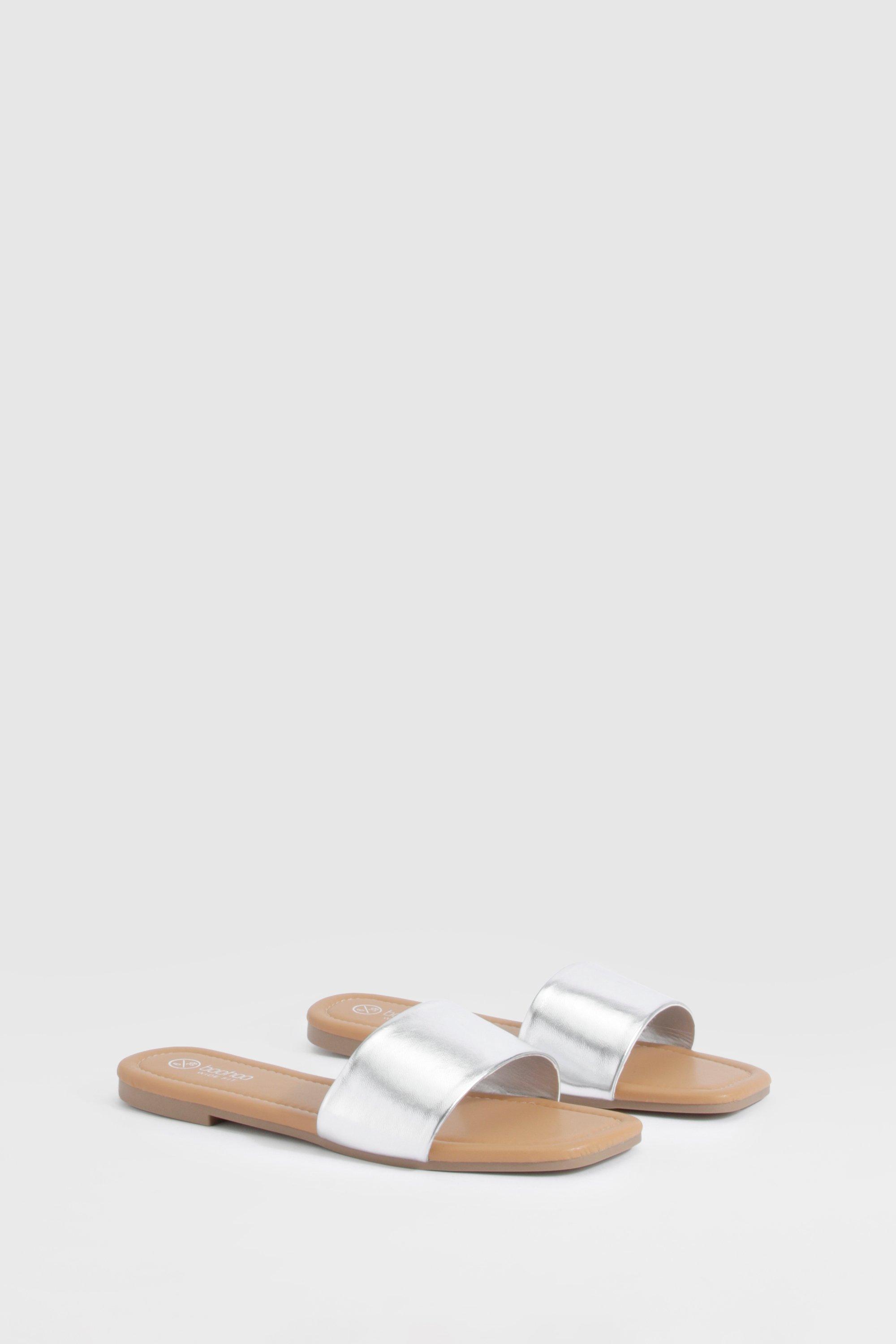 Image of Wide Fit Metallic Minimal Mule Sandals, Grigio