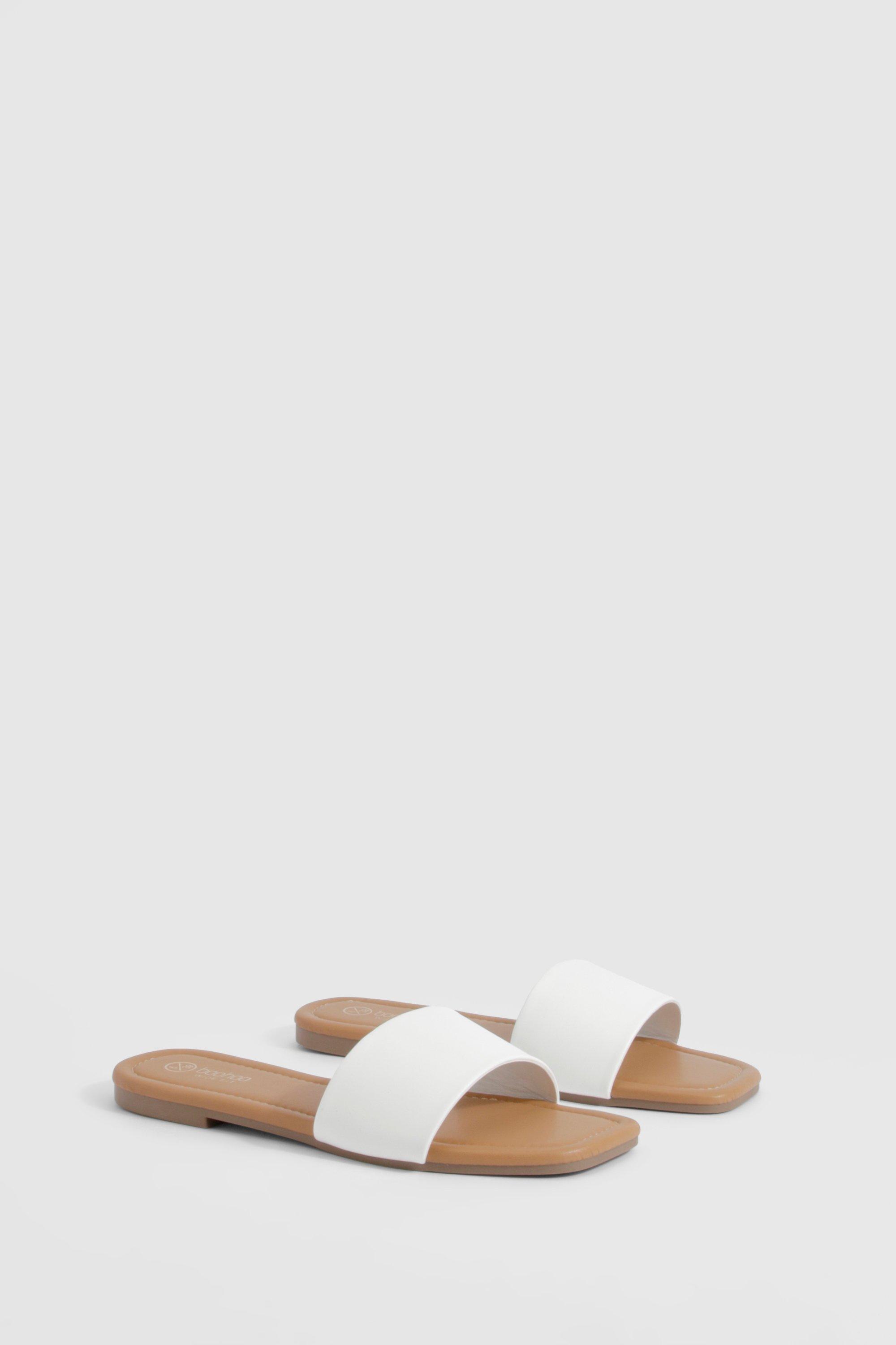 Image of Wide Fit Minimal Mule Sandals, Bianco