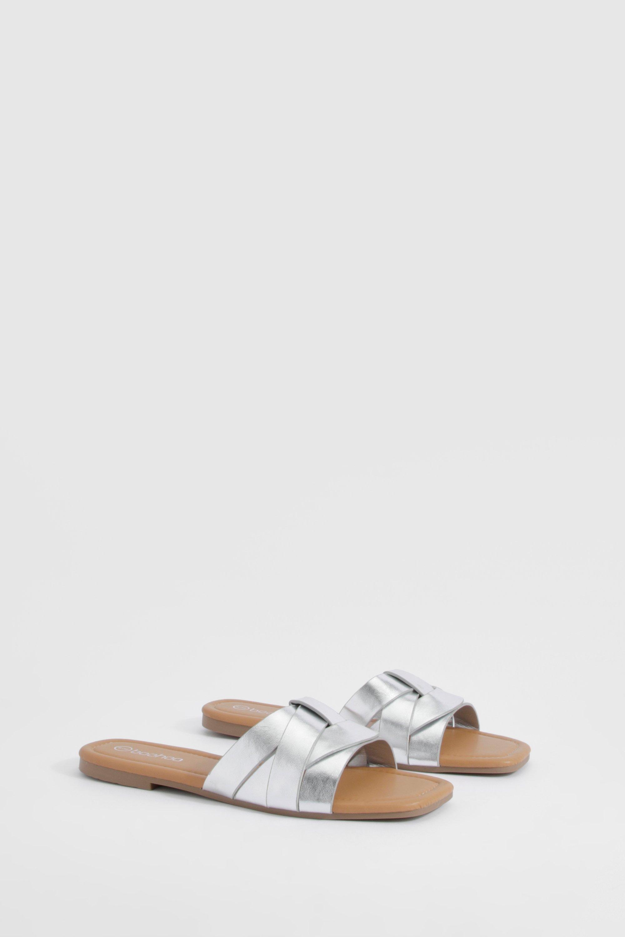 Image of Metallic Woven Basic Mule Sandals, Grigio
