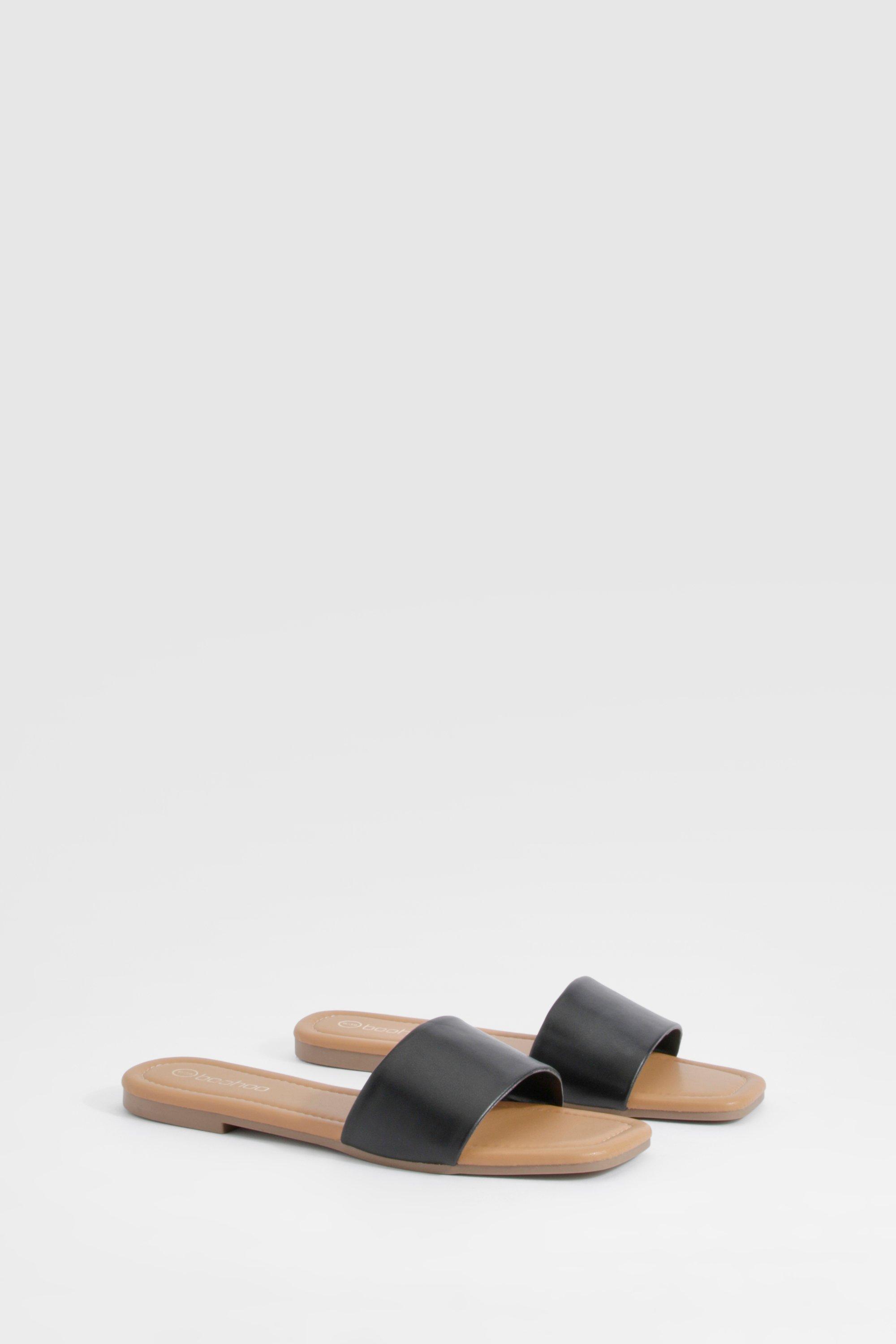 Womens Minimal Mule Sandals - Black - 4, Black