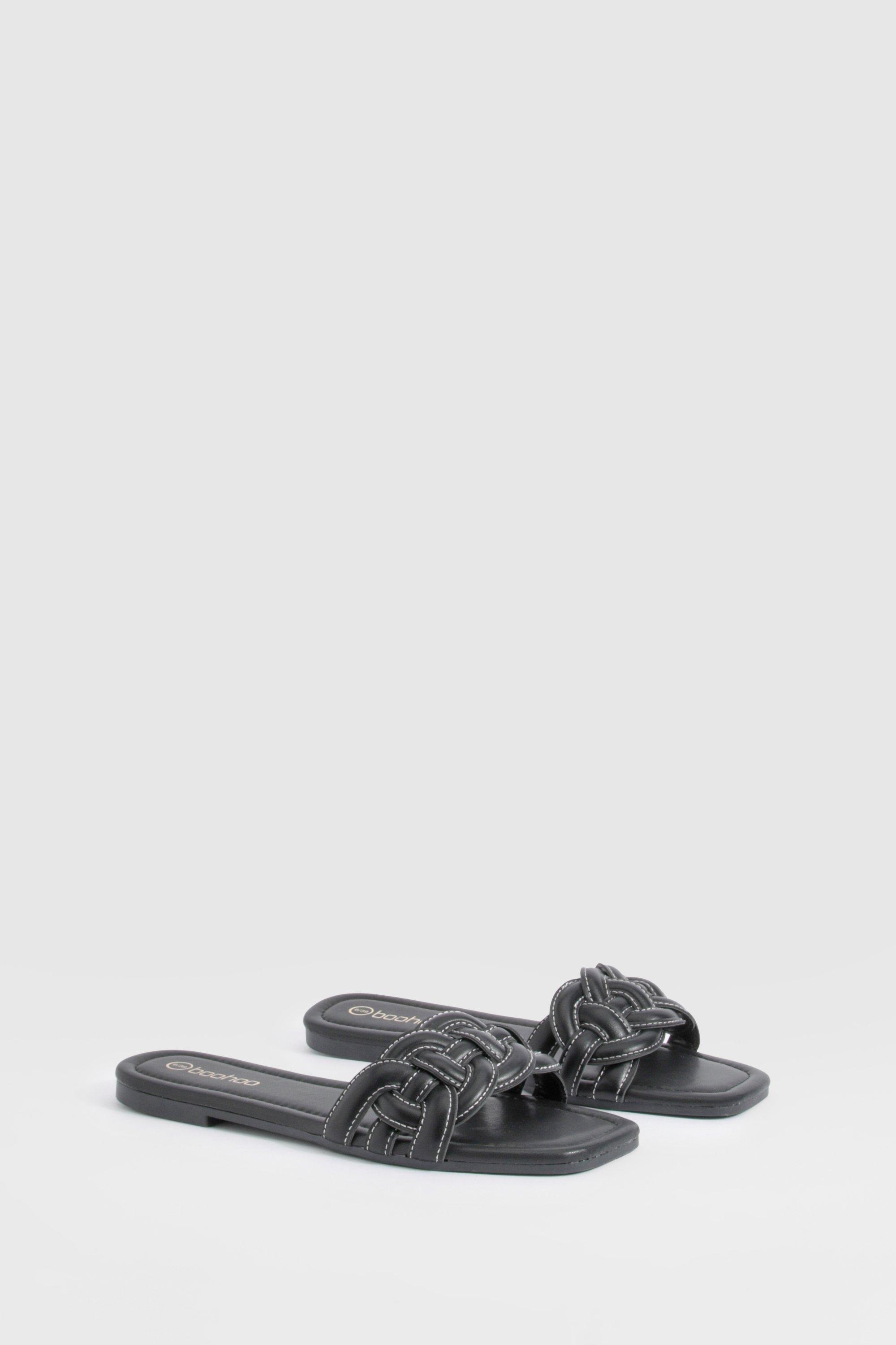 Image of Contrast Stitch Loop Detail Mule Sandals, Nero
