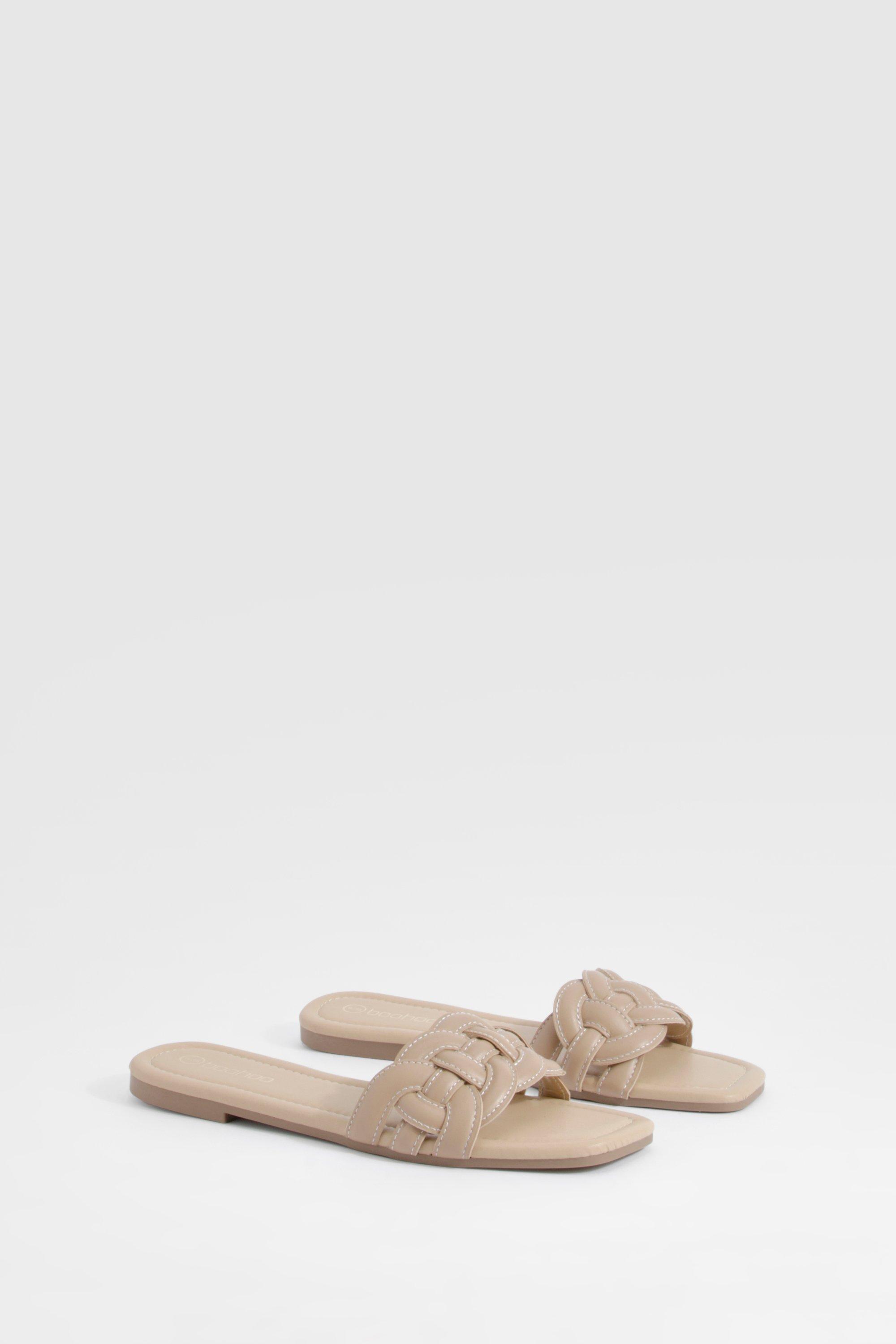 Image of Contrast Stitch Loop Detail Mule Sandals, Beige