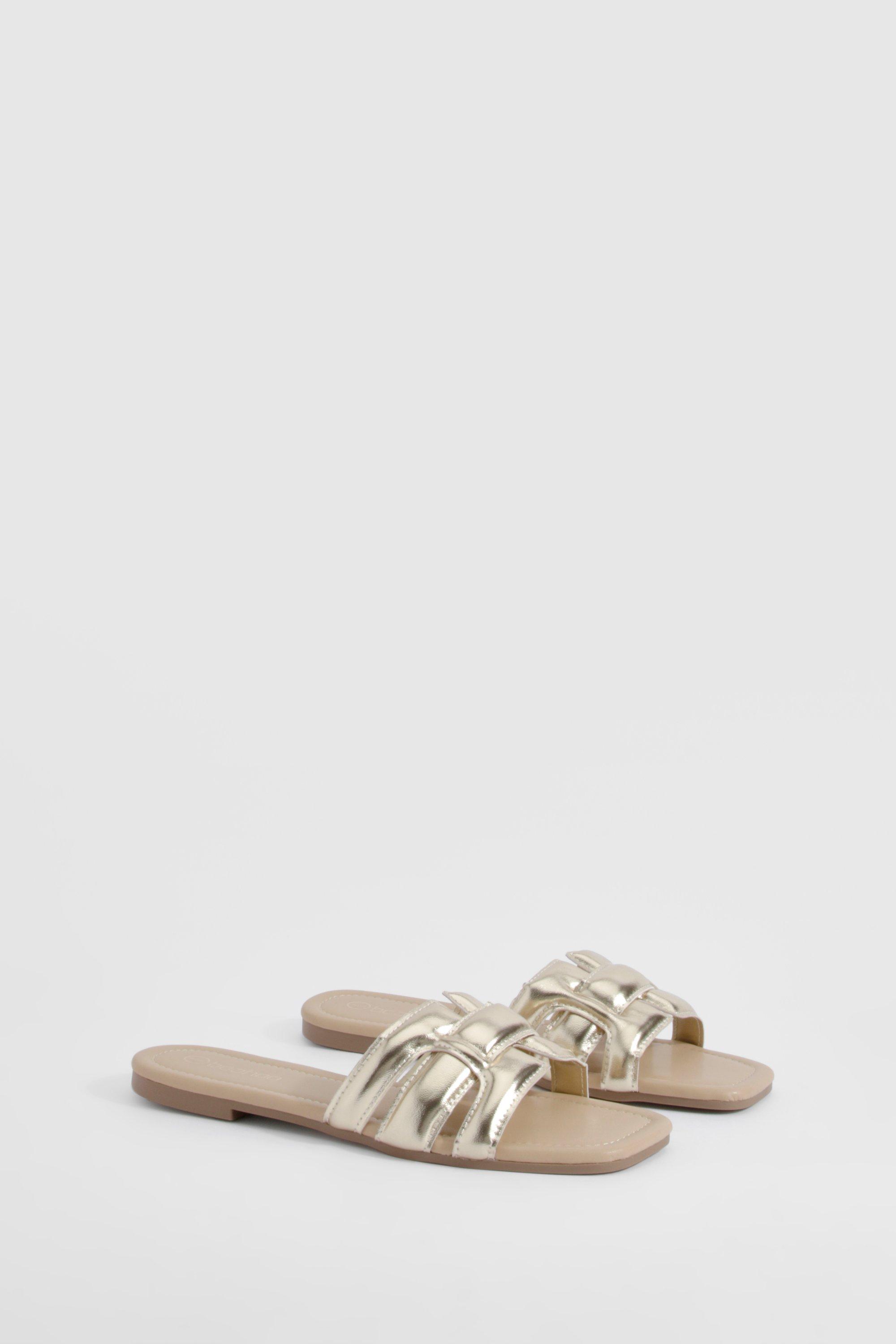 Image of Metallic Contrast Stitch Woven Mule Sandals, Metallics