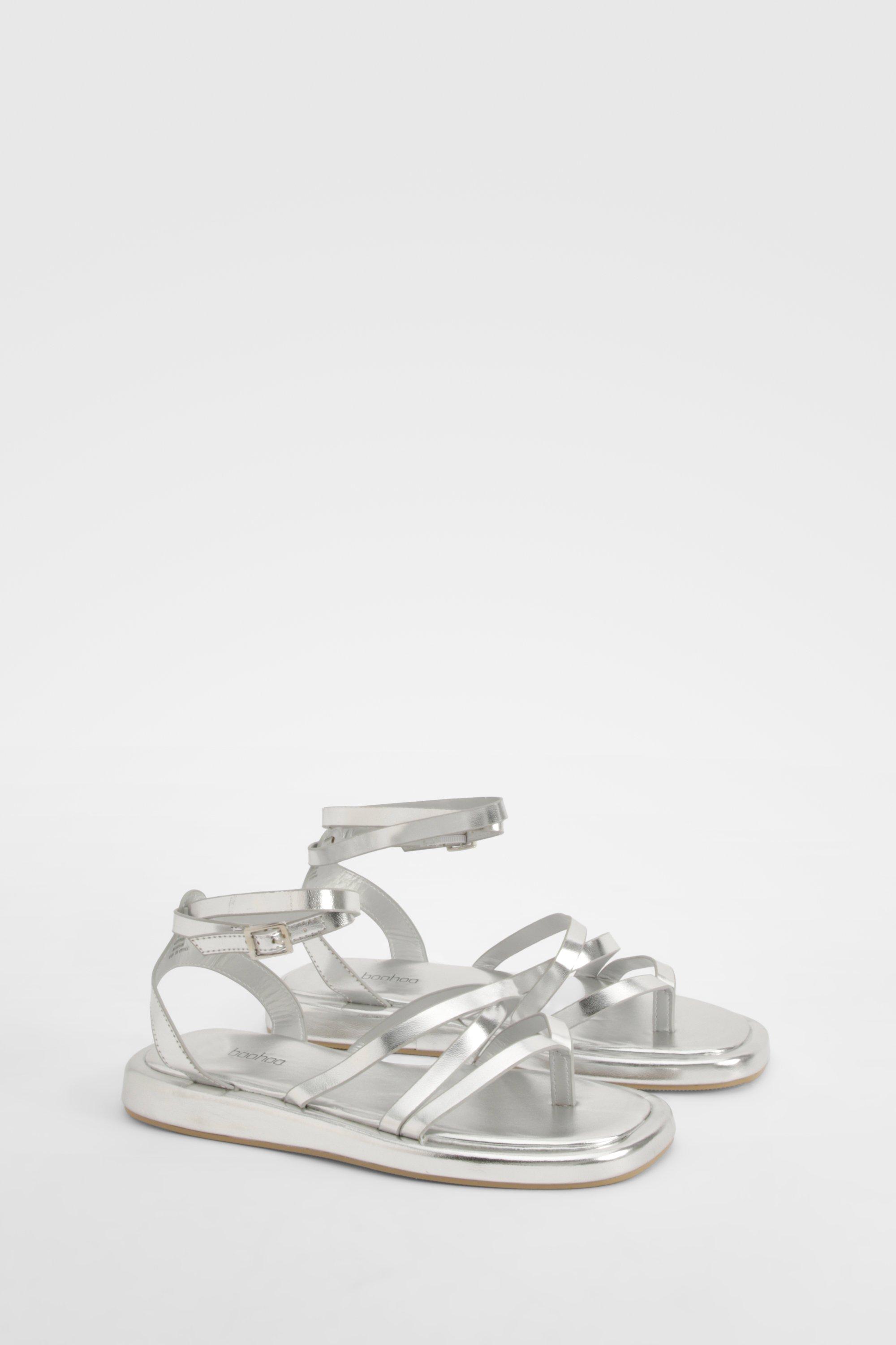 Womens Wide Fit Strappy Chunky Sandals - Grey - 6, Grey