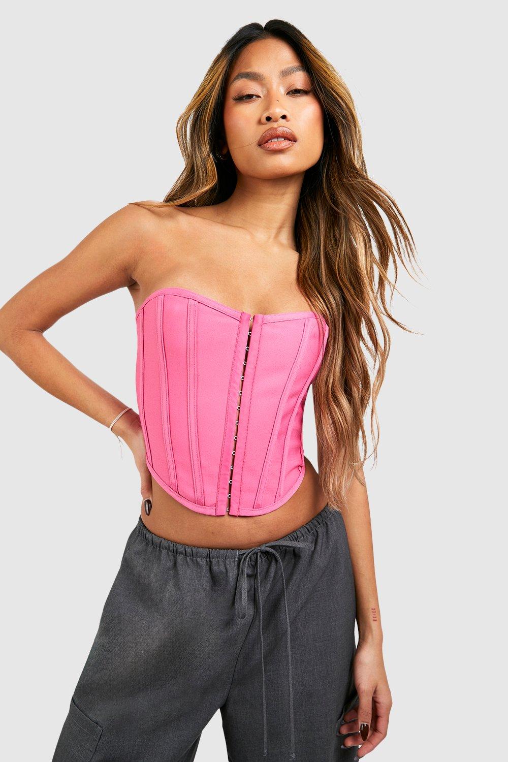 Womens Bandage Hook And Eye Corset Top - Pink - 12, Pink