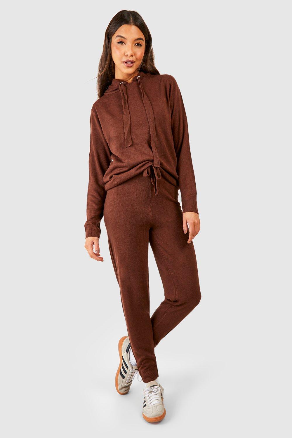 Womens Knitted Tracksuit - Brown - M, Brown