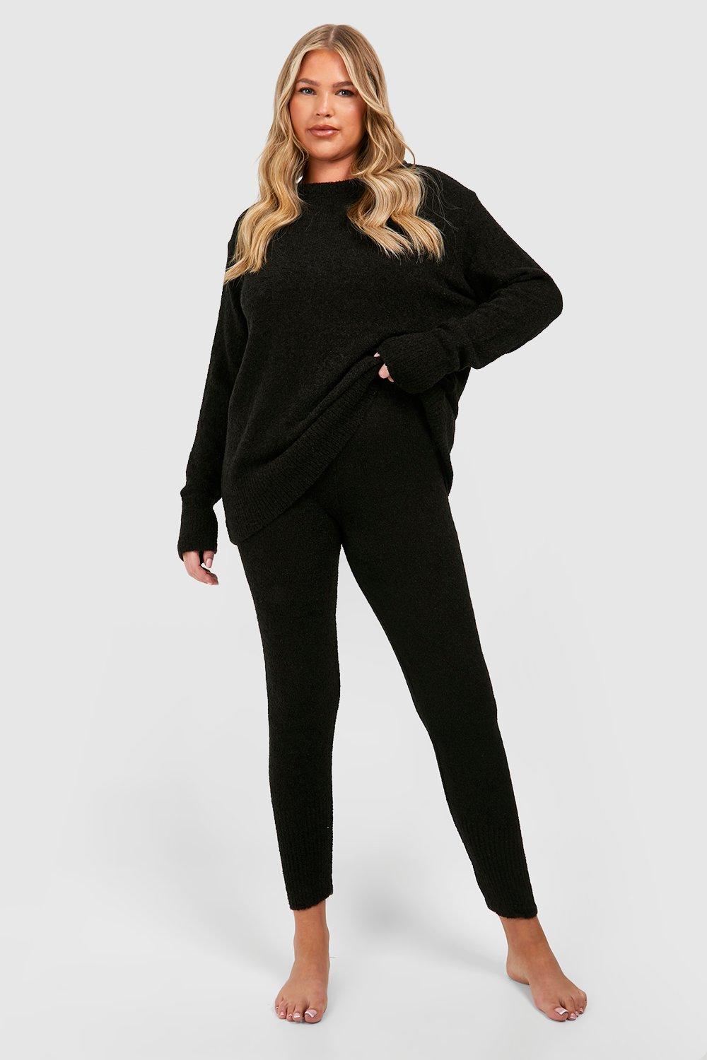 Womens Plus Knitted Crew Neck And Legging Set - Black - 26, Black