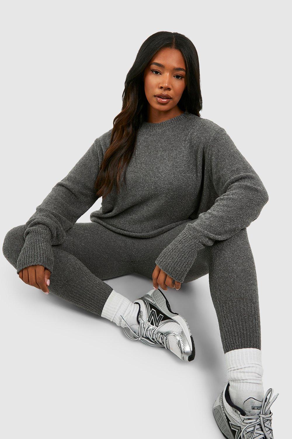 Womens Plus Knitted Crew Neck And Legging Set - Grey - 24, Grey