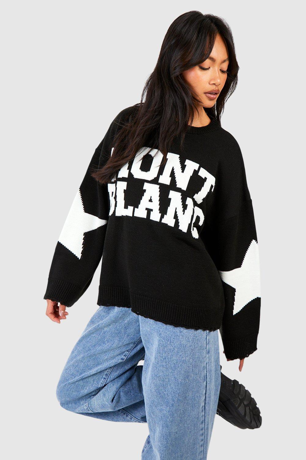 womens mont blanc knitted oversized crew neck jumper - black - s, black