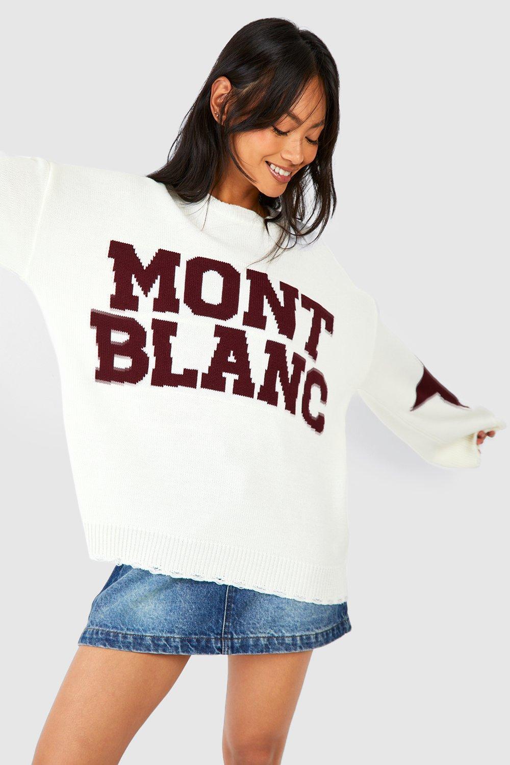 womens mont blanc knitted oversized crew neck jumper - white - m, white