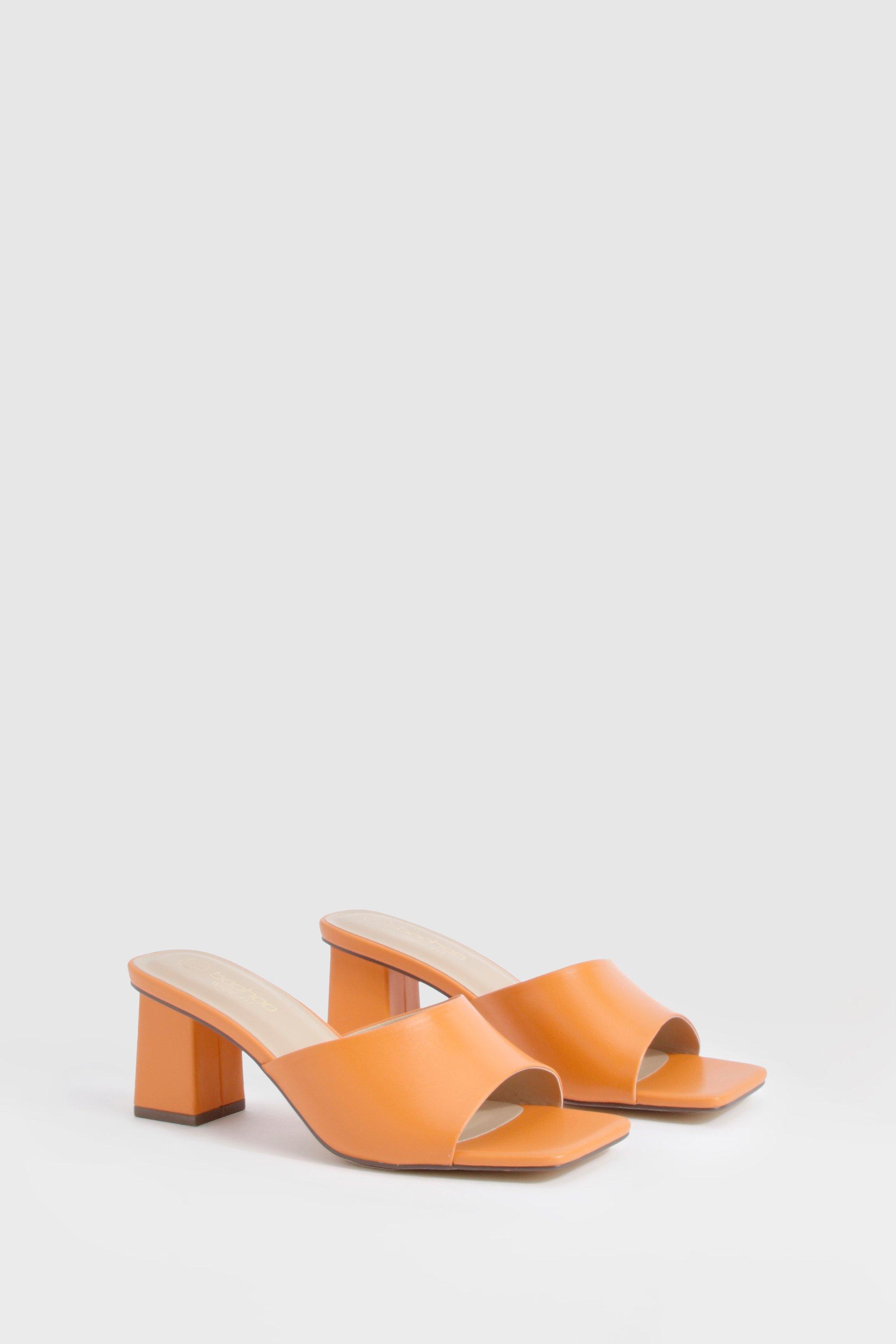 Womens Wide Fit Square Toe Low Block Heeled Mule - Orange - 5, Orange